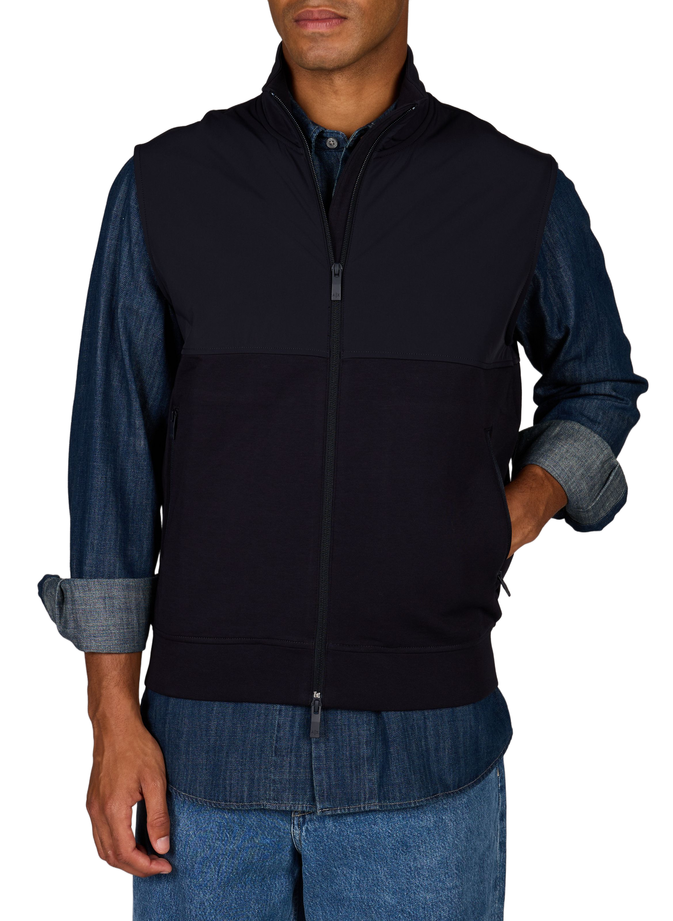 Sleeveless zip-up cotton blend vest ARMANI EXCHANGE Blue