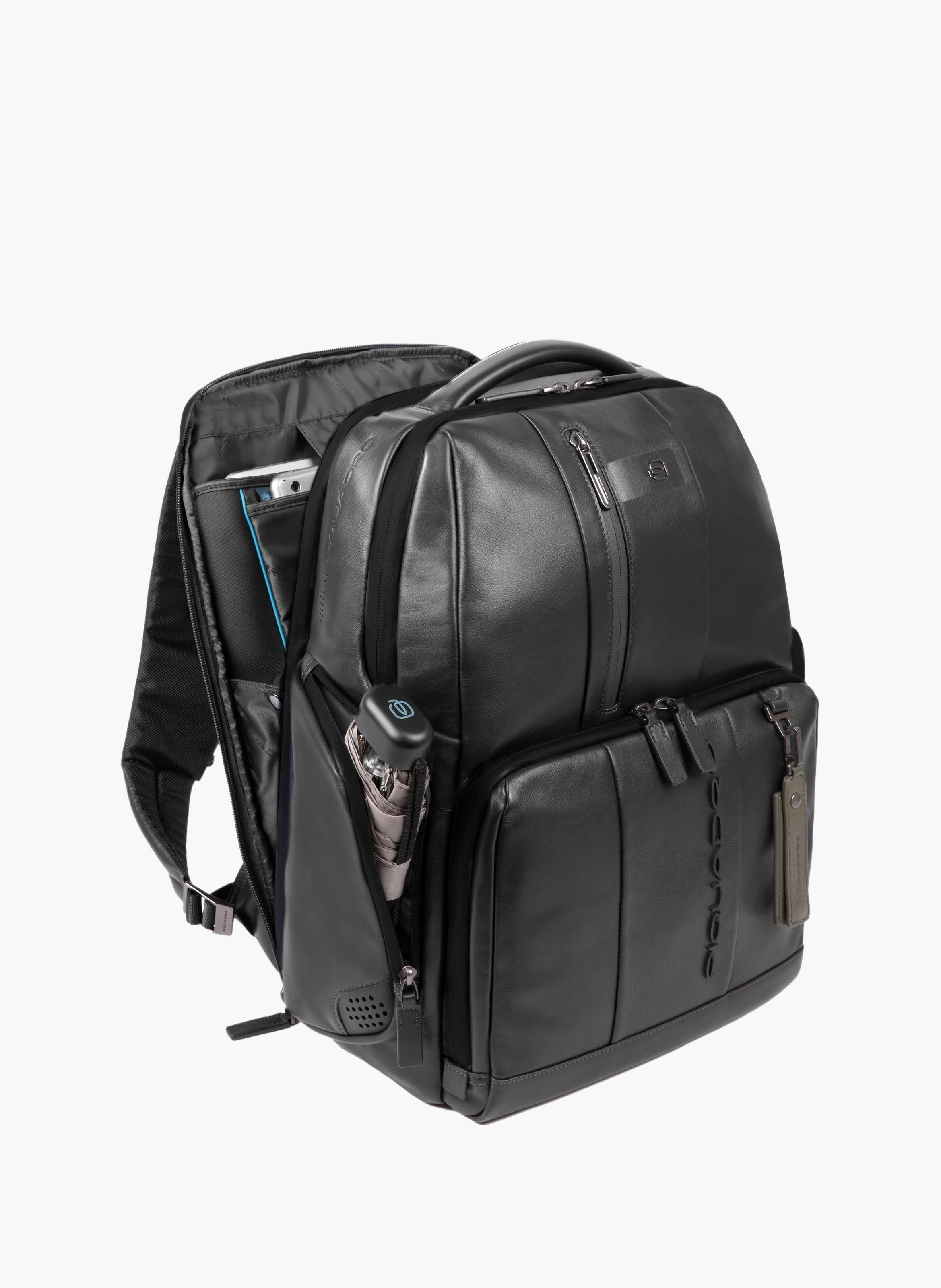 Leather laptop backpack 15.6" with fast check PIQUADRO Black