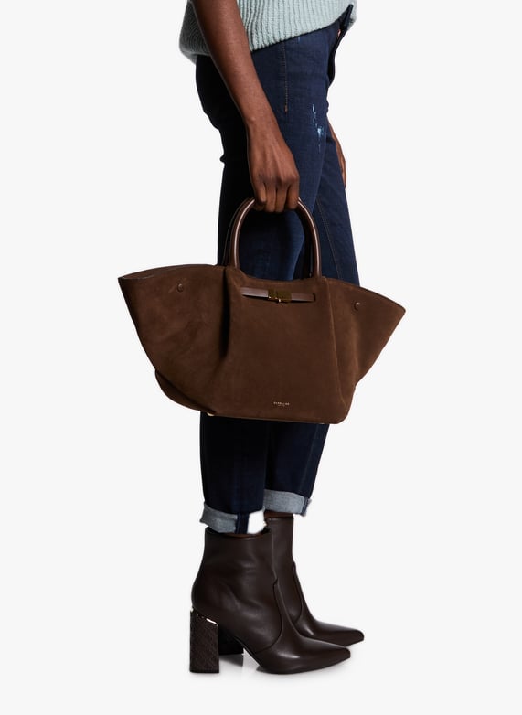 Sac à main en cuir et coton | Marron by DEMELLIER LONDON Sac à main en cuir et coton Marron