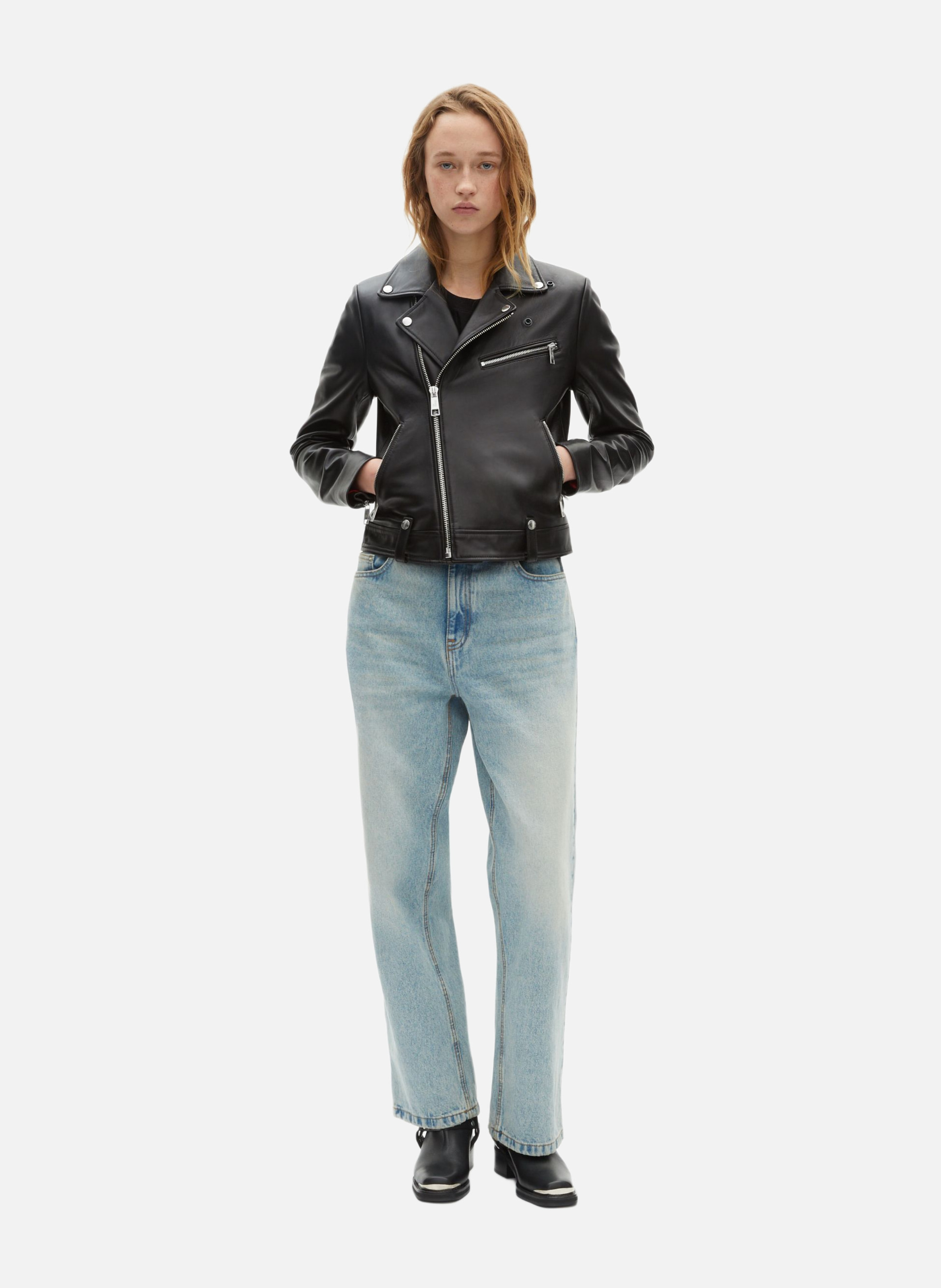 Blouson motard en cuir THE KOOPLES Noir