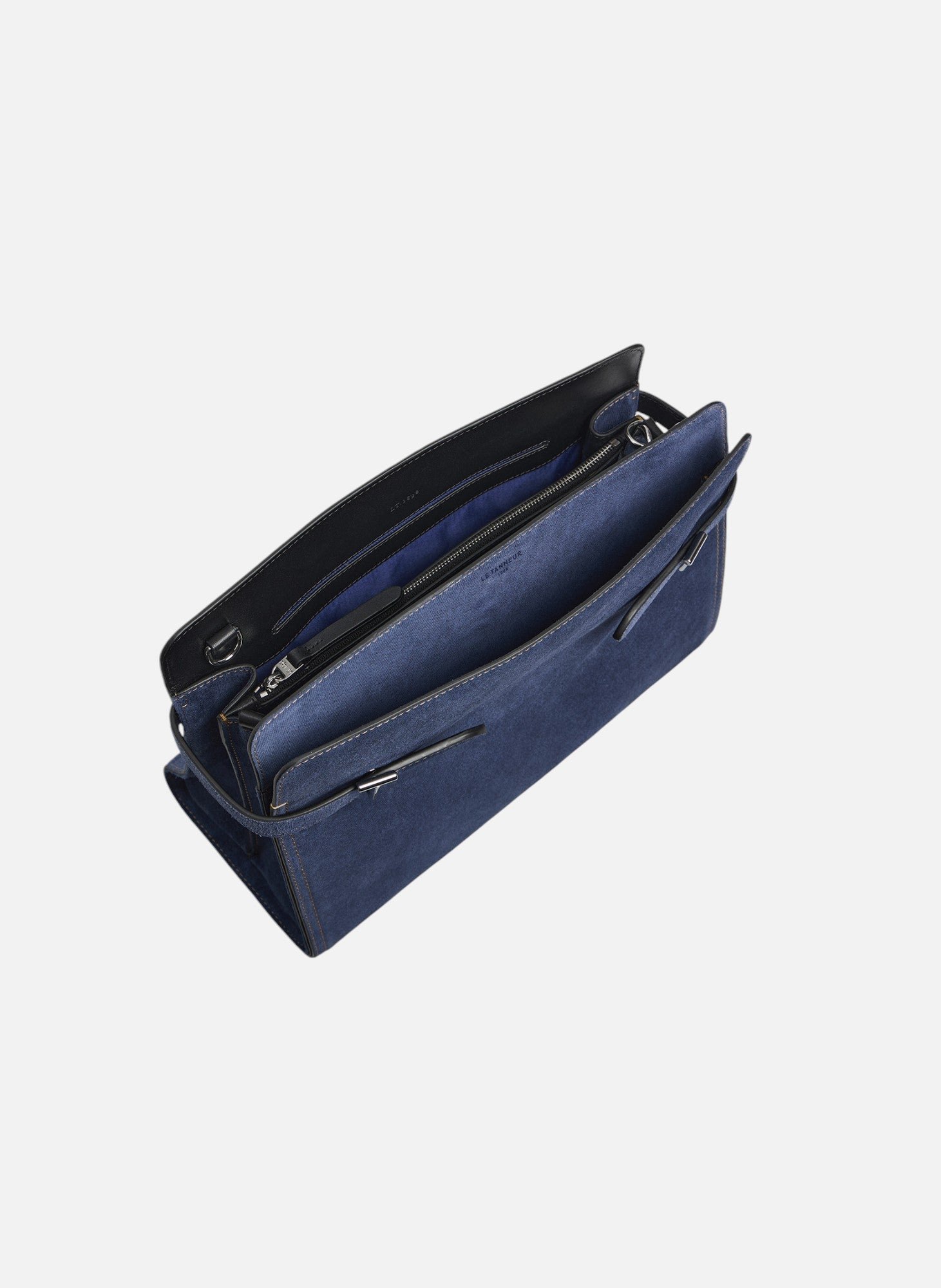 Sac porté épaule grand modèle emie en cuir suède effet denim LE TANNEUR Noir