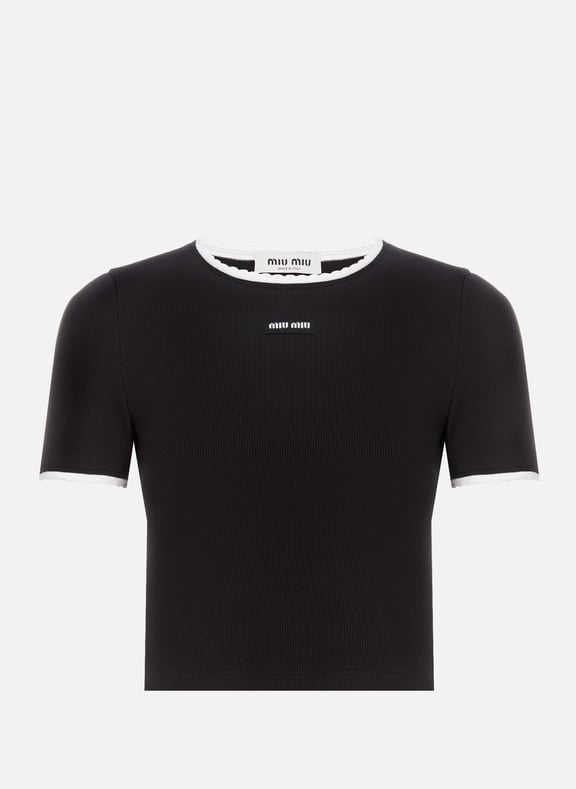 T-shirt with lace trim Black by MIU MIU MIU MIU T-shirt with lace trim Black