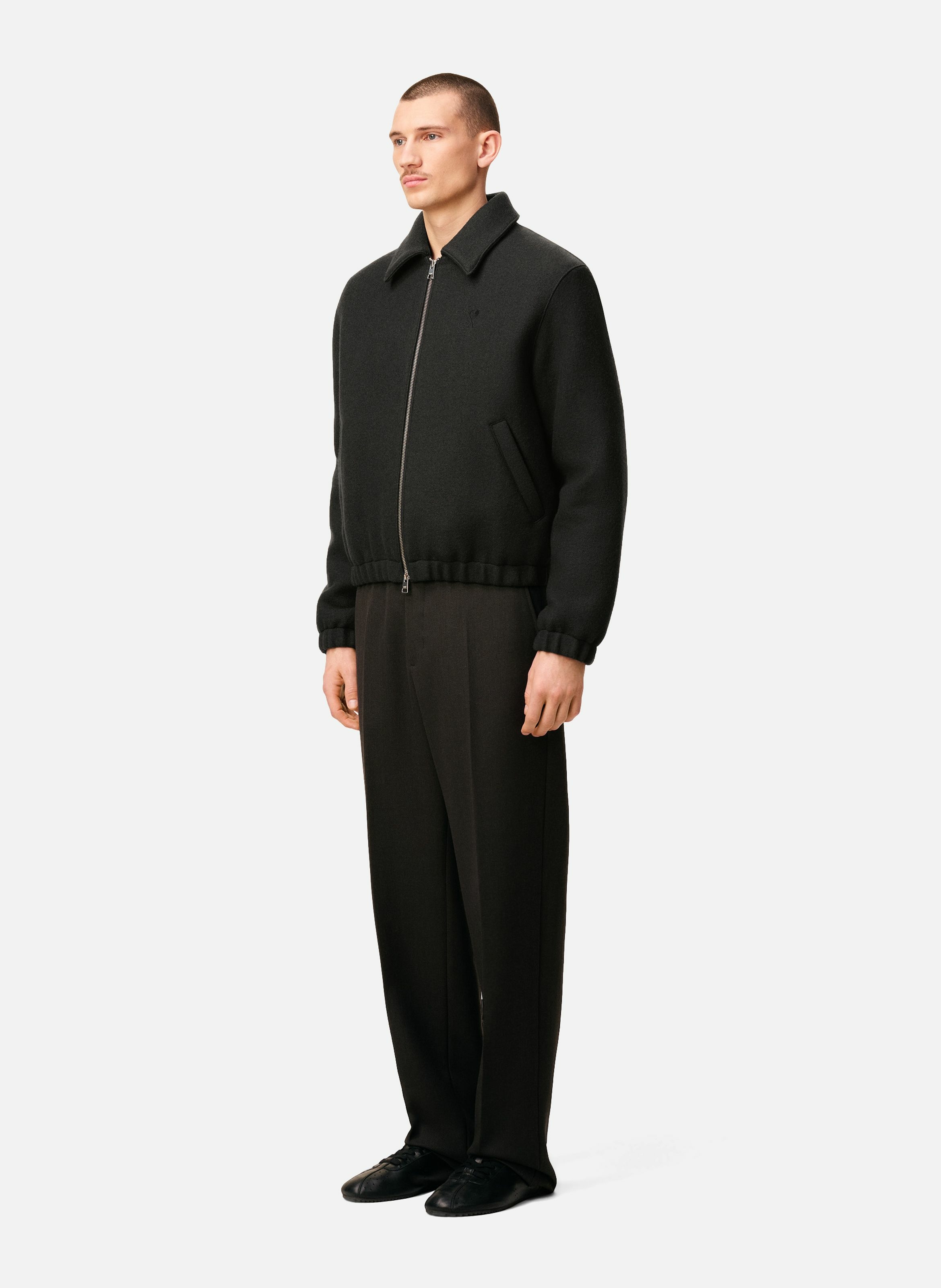 Blouson zippé ami de coeur en laine AMI PARIS Gris