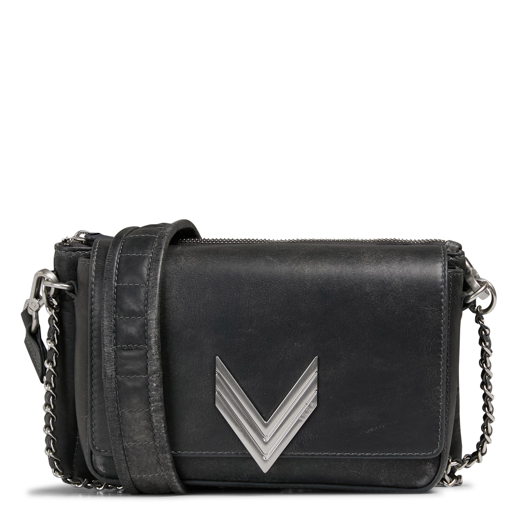 Sac bandoulière en cuir 111 vintage IKKS Gris