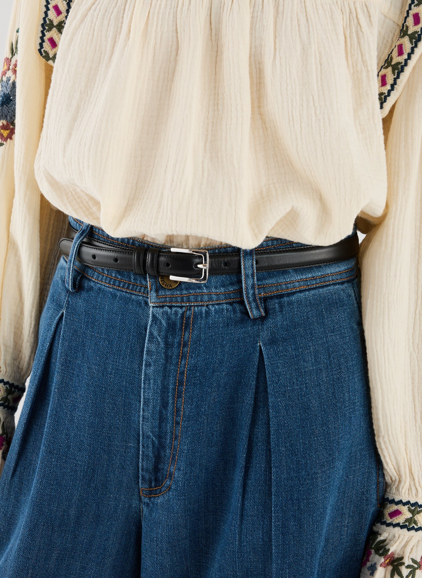 Slim leather belt Black