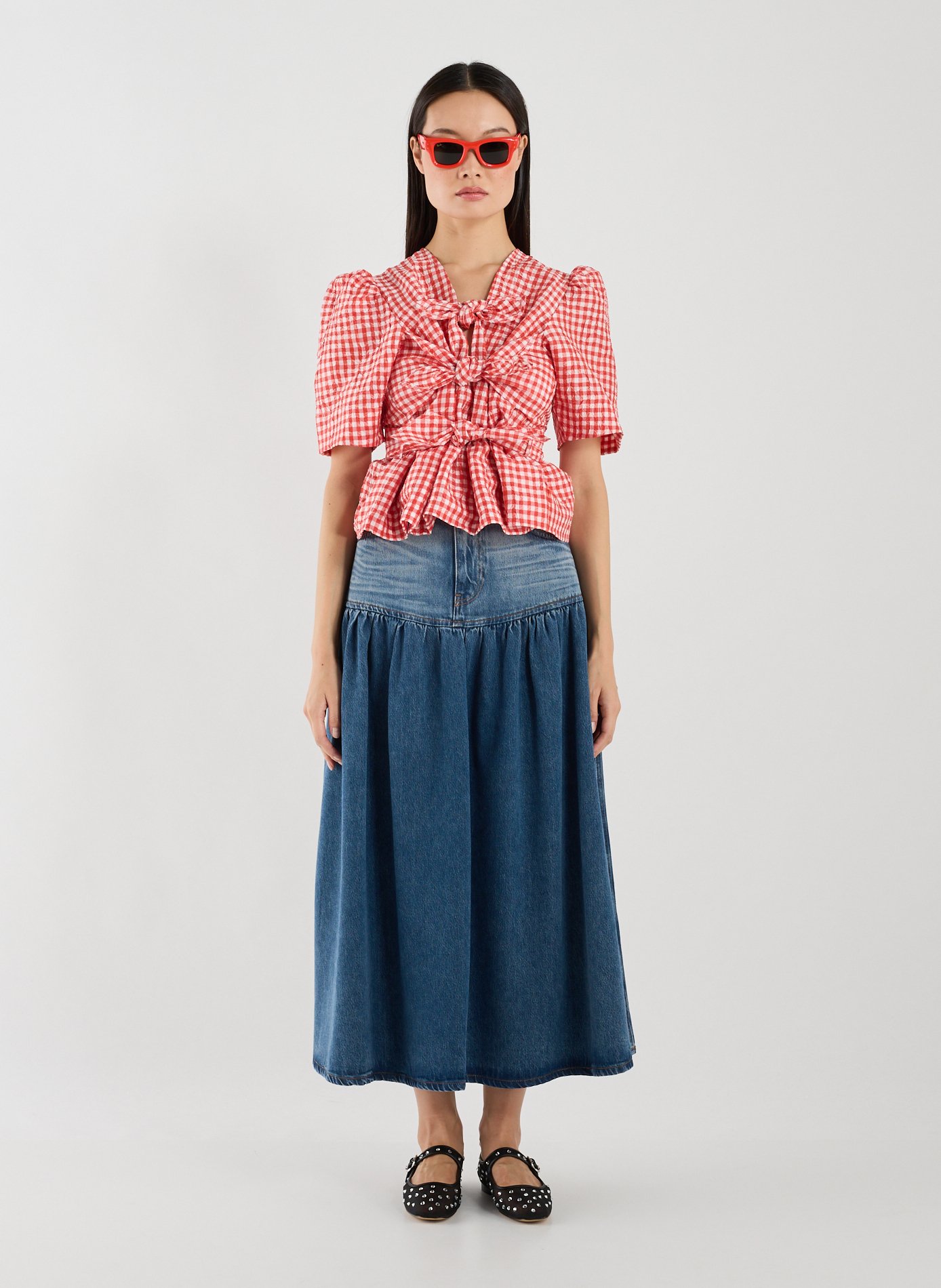 Wide Washed Denim Skirt GANNI Blue