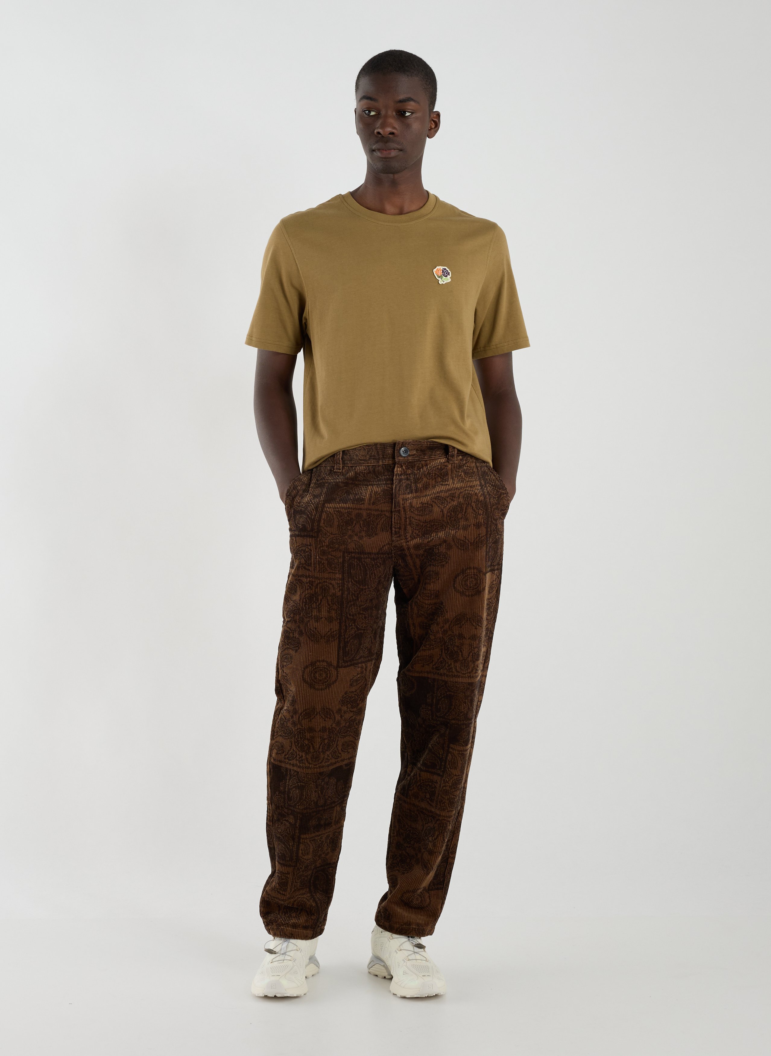 Pantalon droit à motif en coton LES DEUX Marron