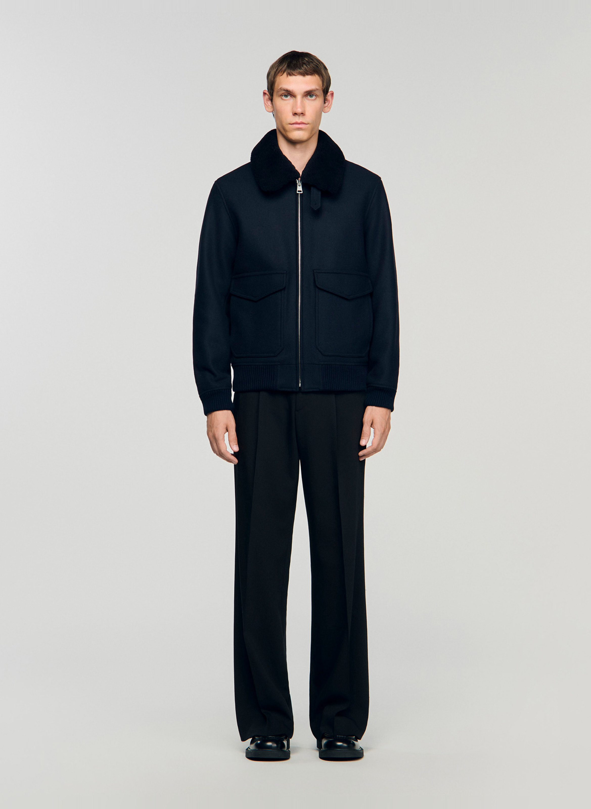 Blouson col mouton SANDRO Bleu