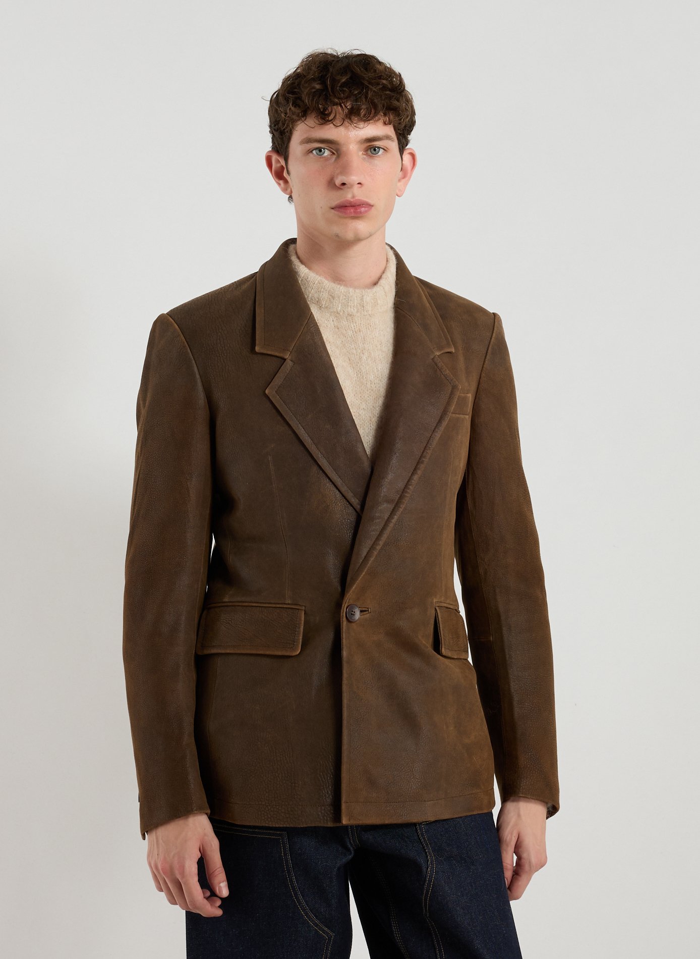 SEAN SUEN Blazer en cuir d'agneau Marron