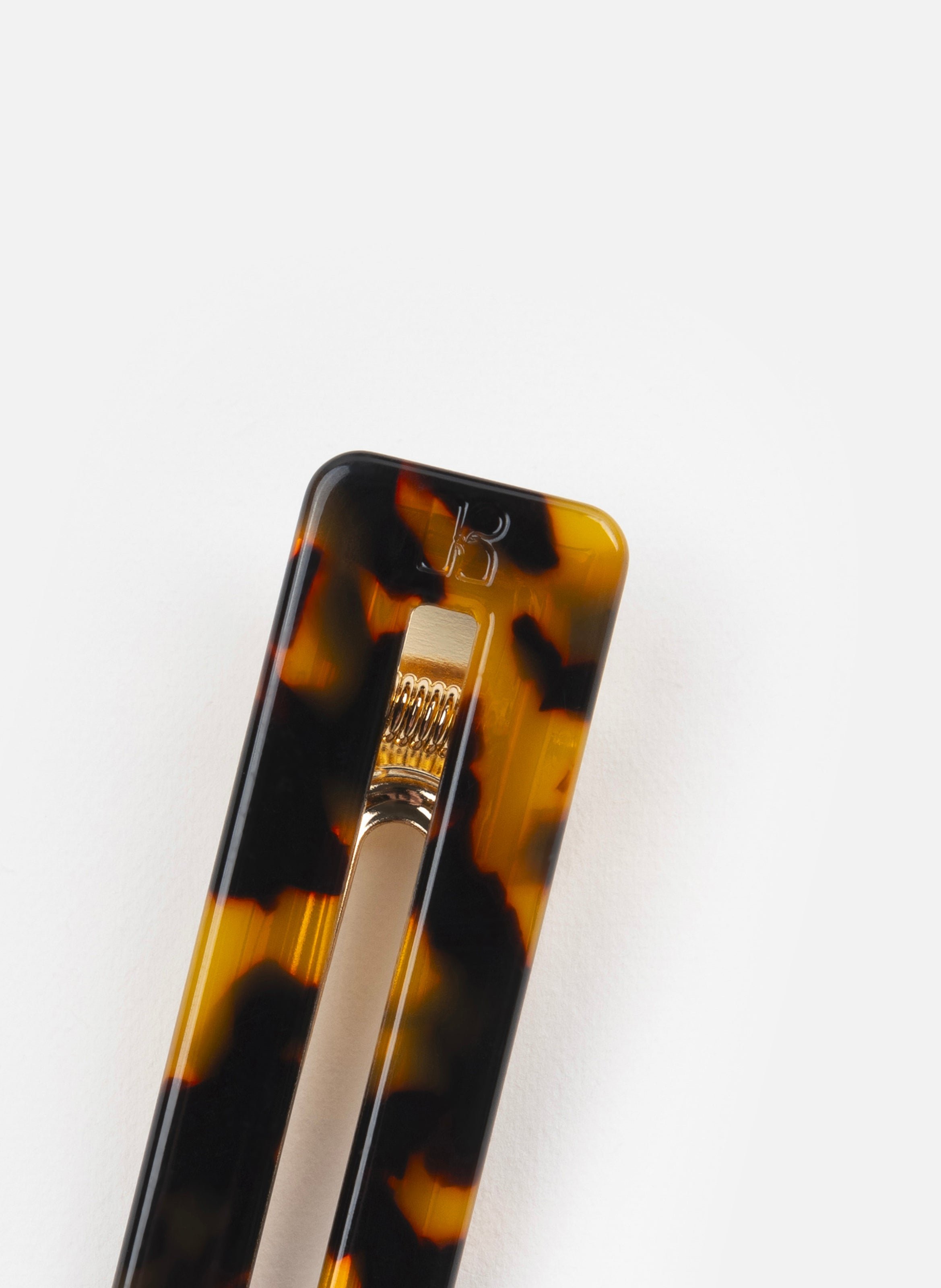 Barrette à cheveux rectangle en acétate de cellulose et acier inoxydable KURAGE GINZA Marron