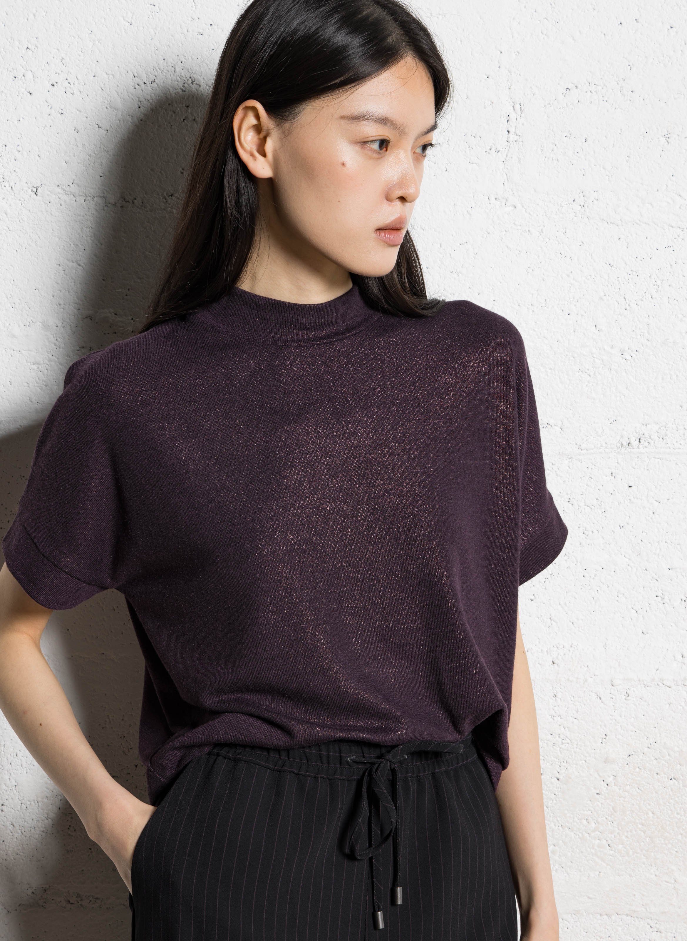 Top oversize col montant en maille IKKS Violet