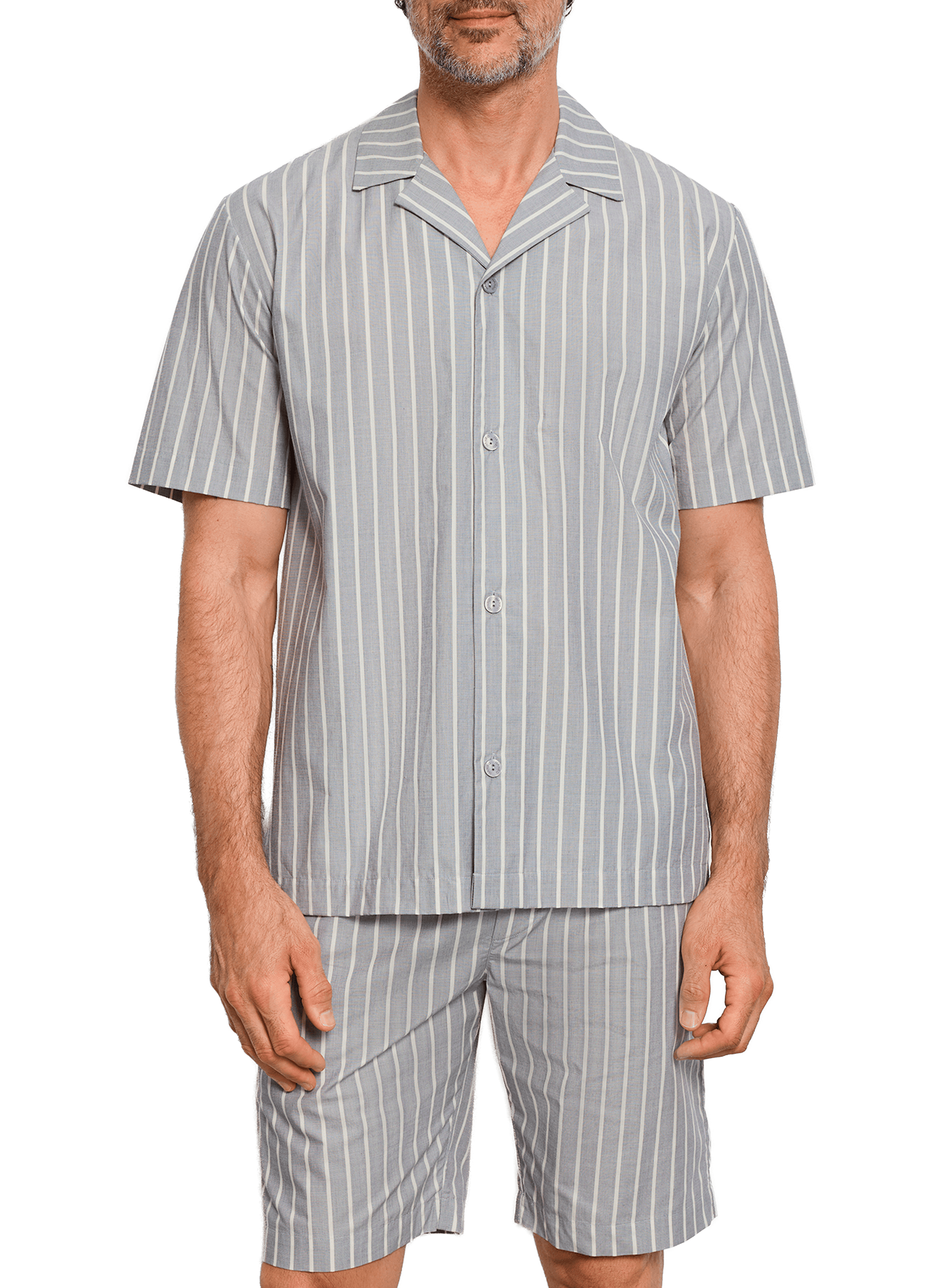 Chemise de pyjama manches courtes à rayures en coton HANRO Gris