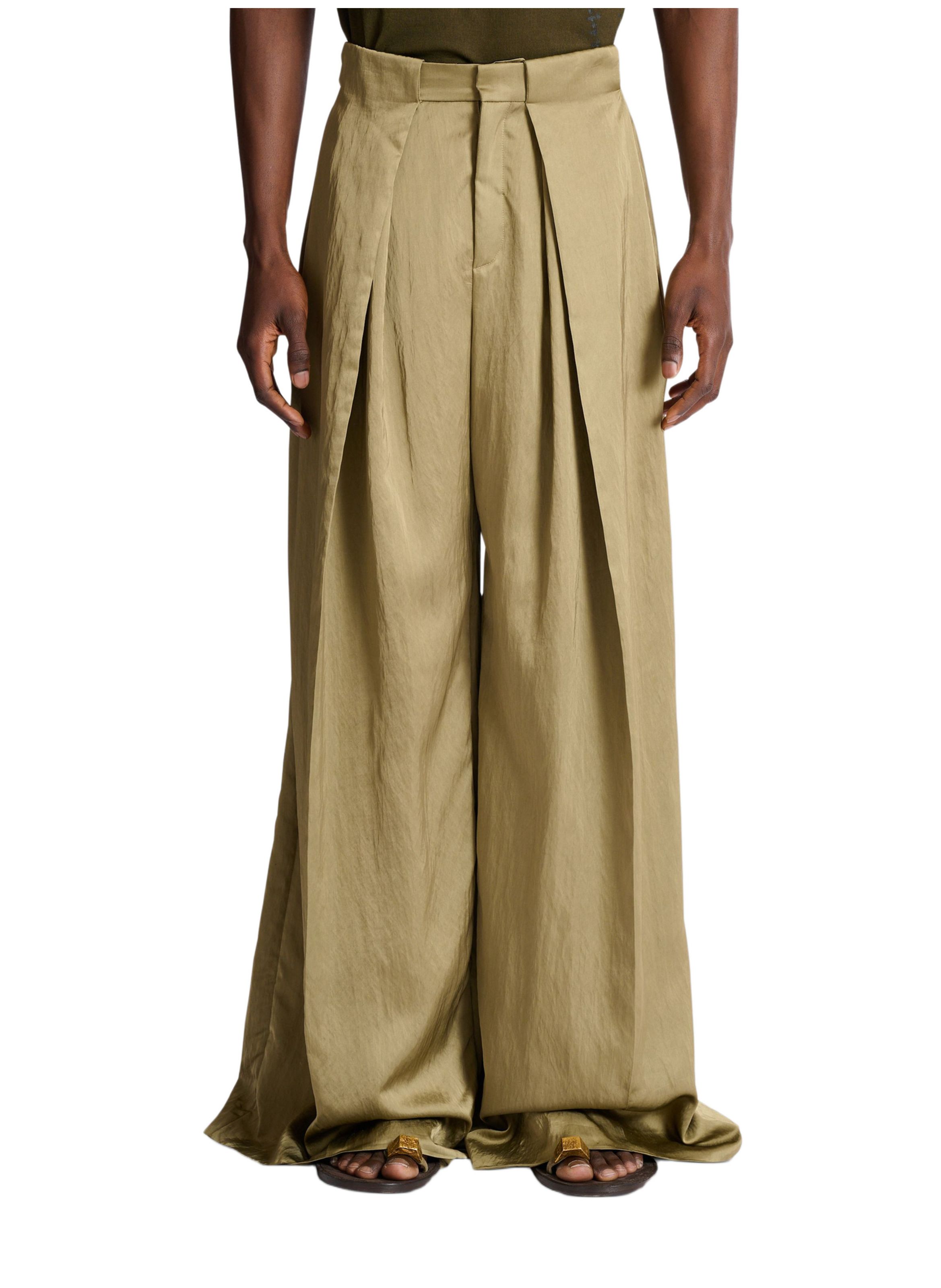 Pantalon à larges plis plats satiné BALMAIN Vert