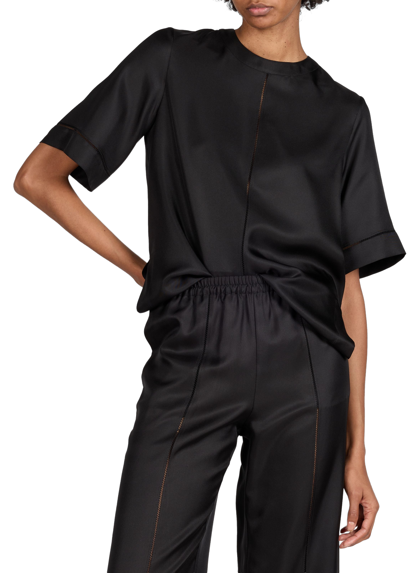 Short-sleeved silk top LOULOU DE SAISON Black