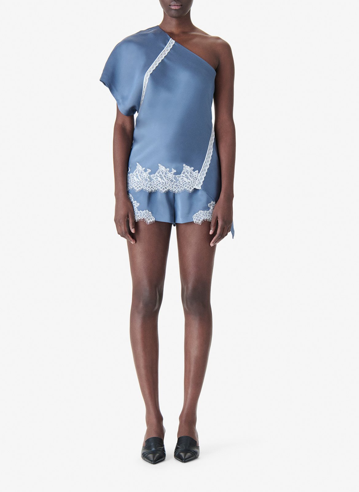 Top asymétrique en dentelle topazi IRO Bleu