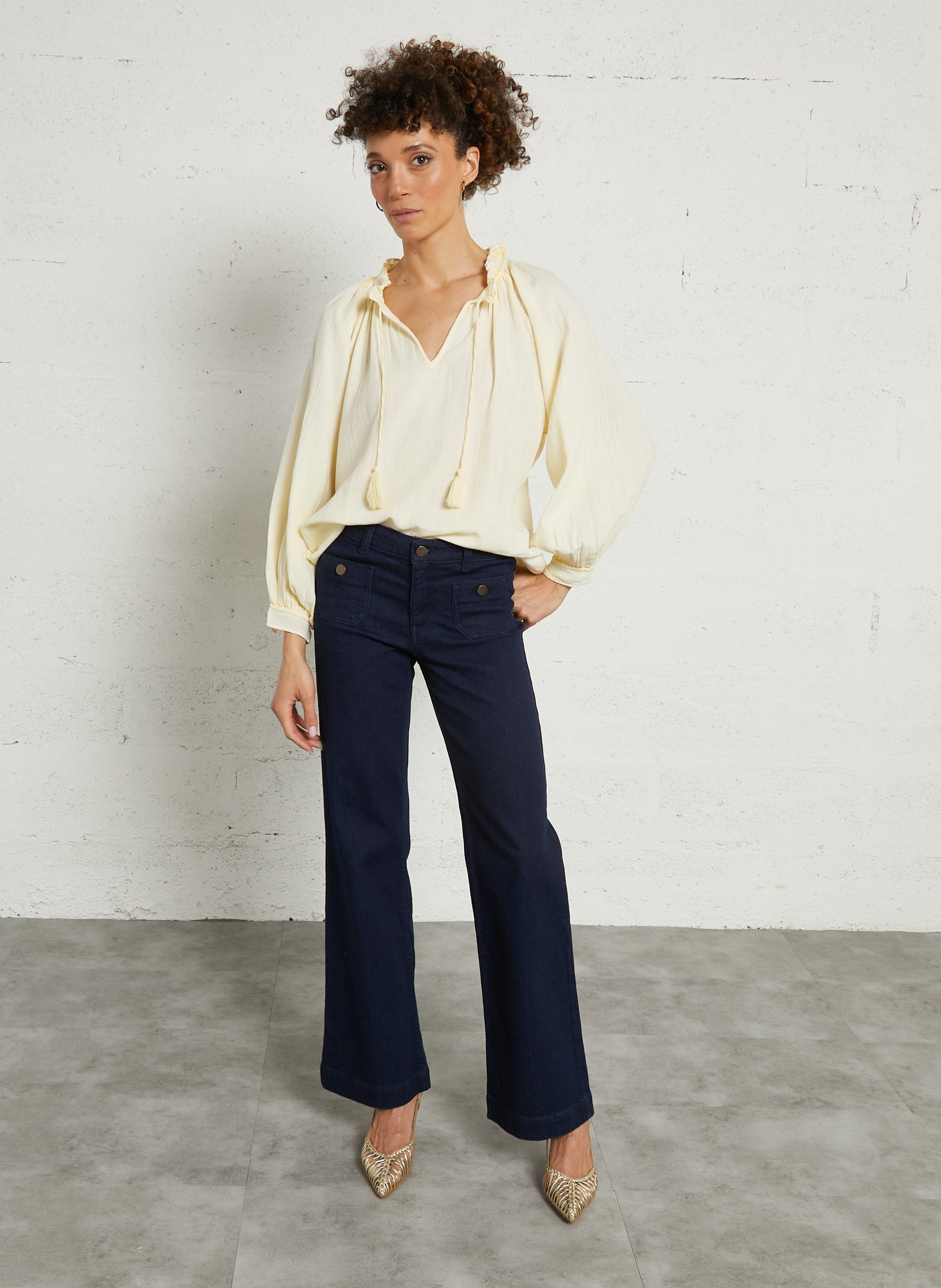 Jean droit taille mi haute uni anais MAISON 123 Bleu