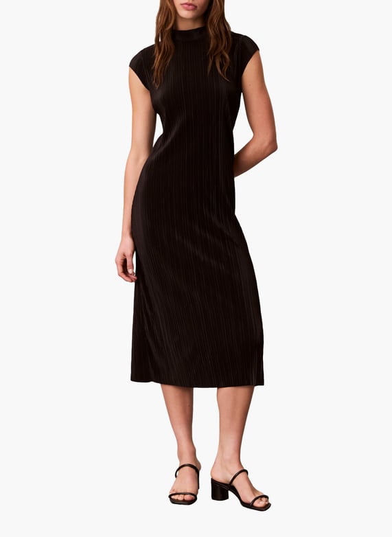Midi pleated short sleeve dress Black Calvin klein - Women | Printemps.com Midi pleated short sleeve dress Black Calvin klein - Women | Printemps.com