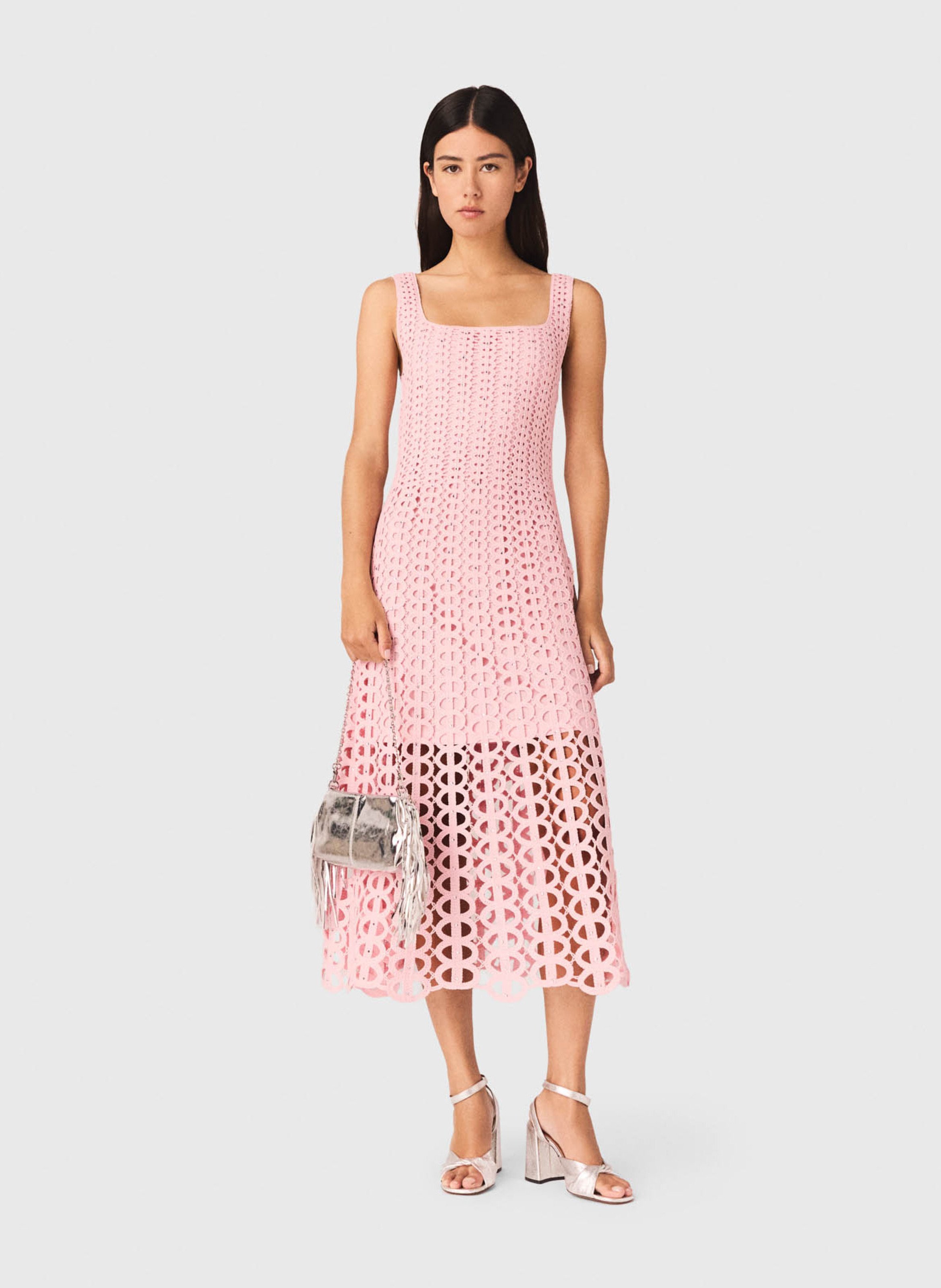 Robe évasée en crochet MAJE Rose