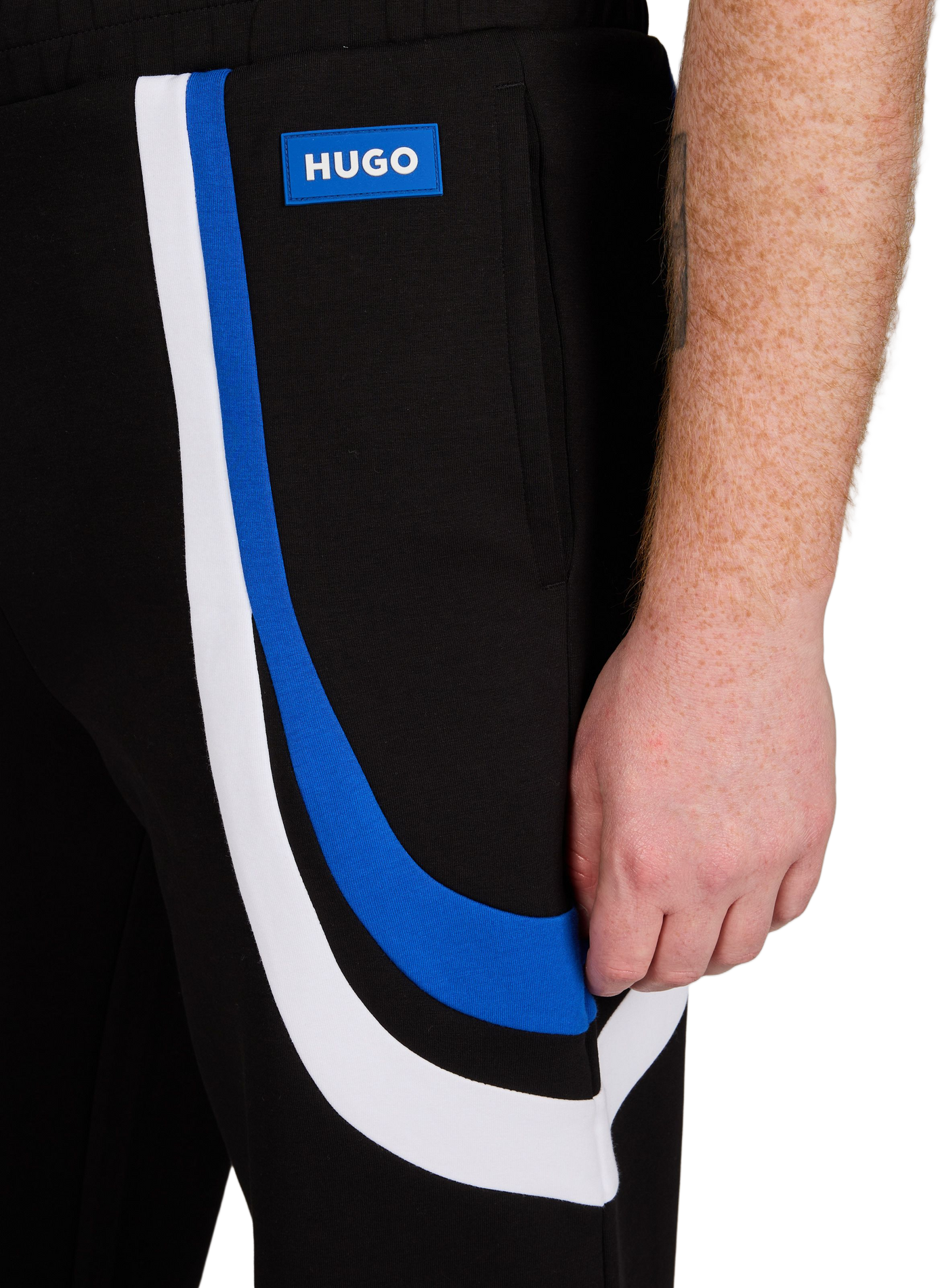 Pantalon de survêtement à bandes en coton mélangé HUGO BLUE Noir