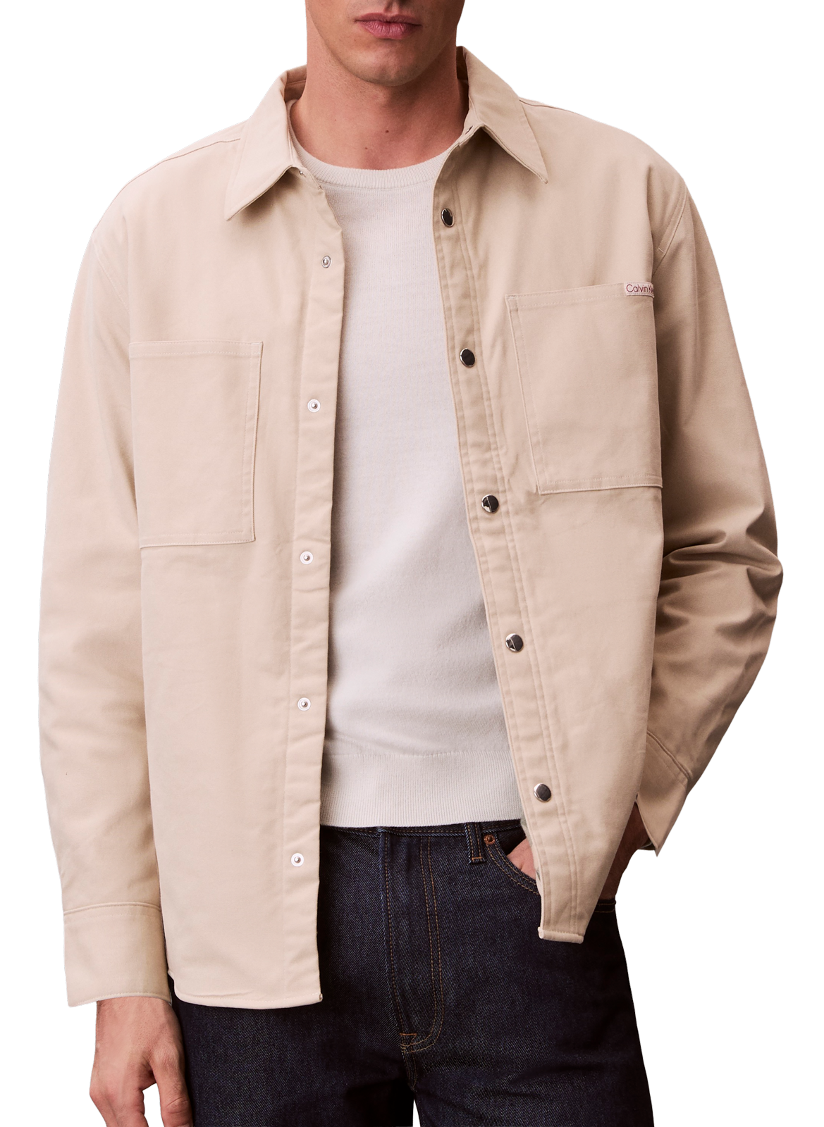 Straight cotton-blend jacket CALVIN KLEIN Beige
