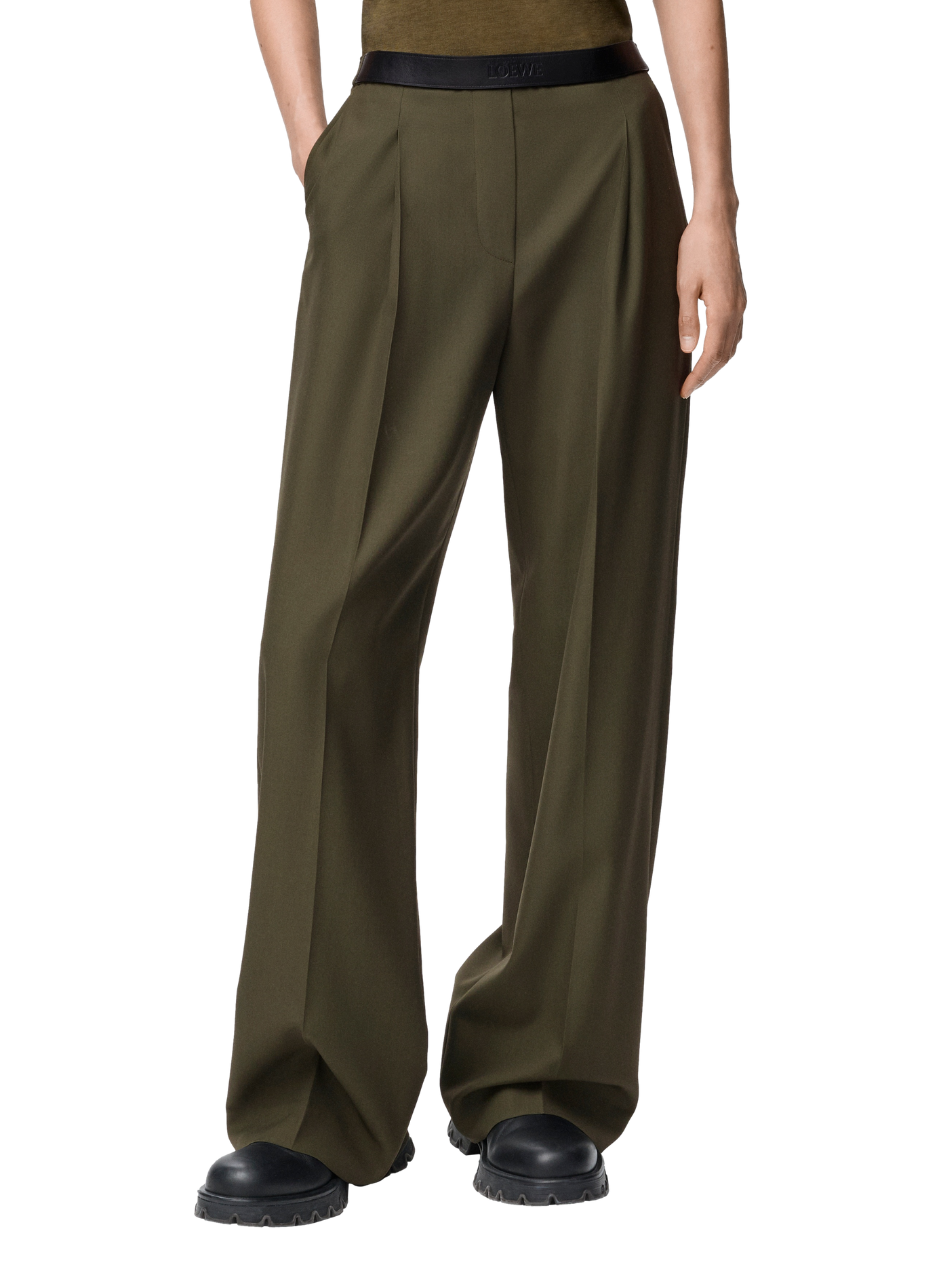 Pantalon large tailleur en laine LOEWE Vert