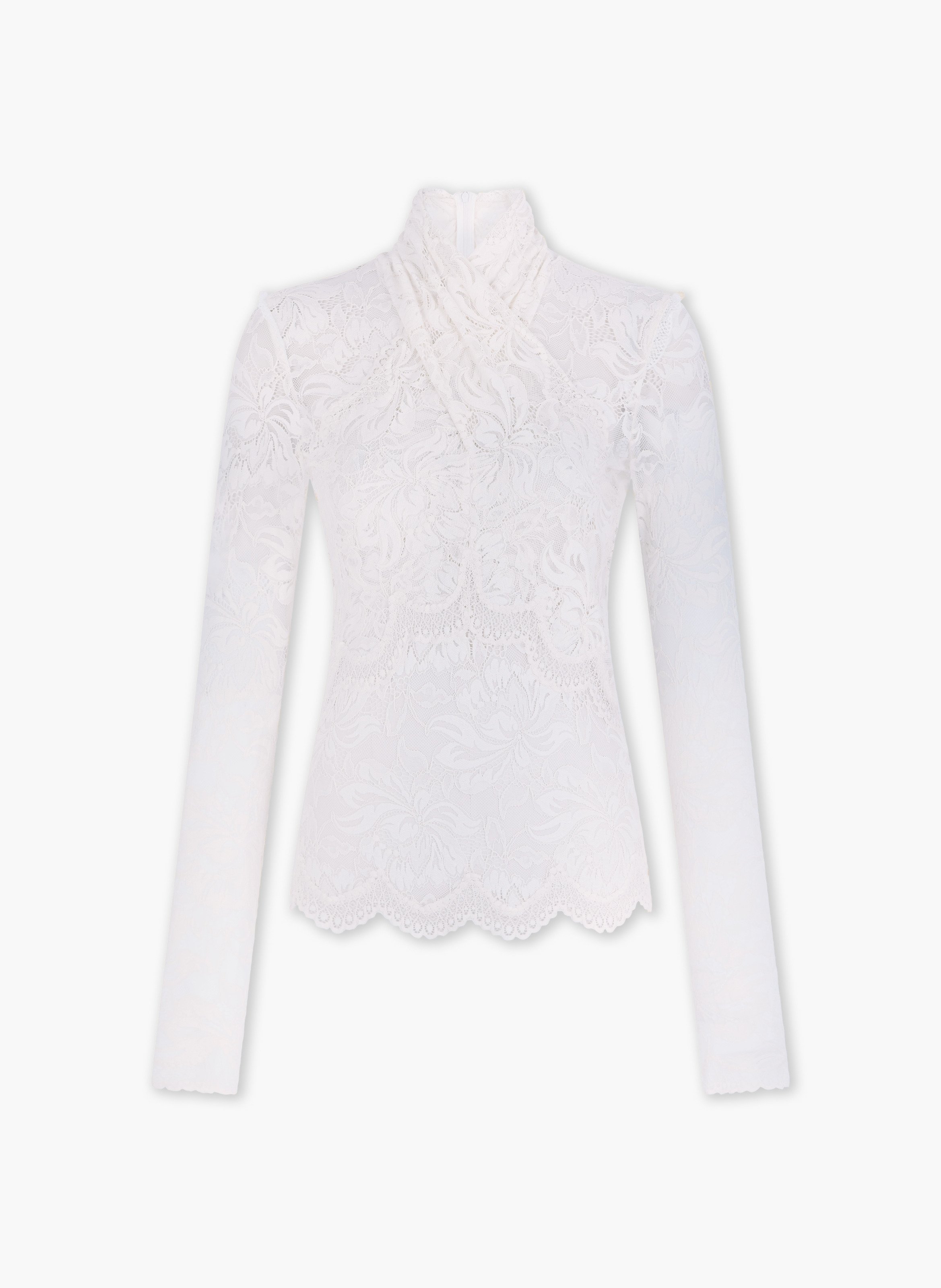Top manches longues en dentelle col montant RABANNE Blanc