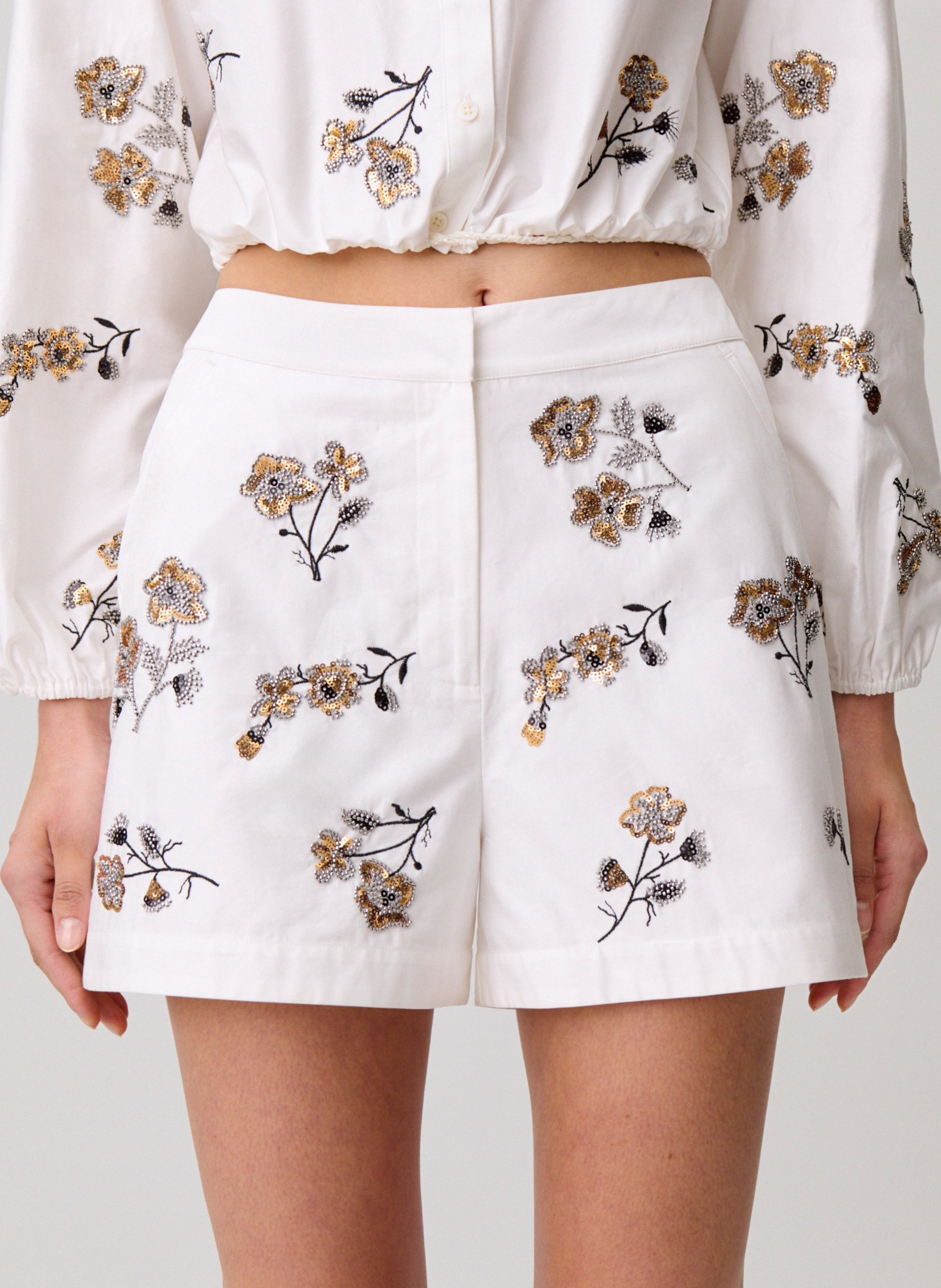 Short droit en coton brodé CLAUDIE PIERLOT Beige