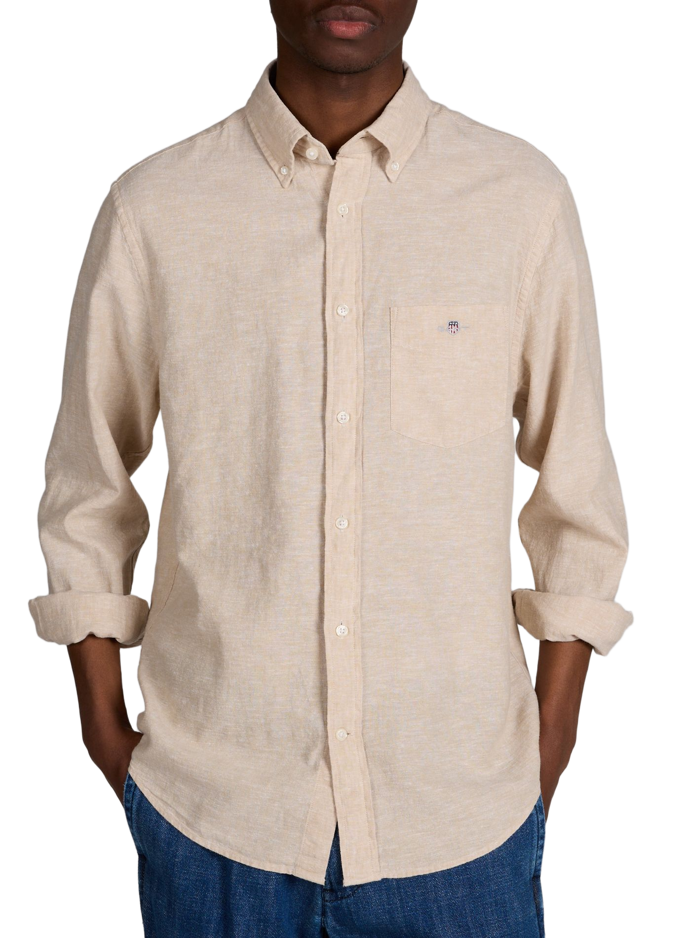 Shirt with American collar in linen and cotton GANT Beige