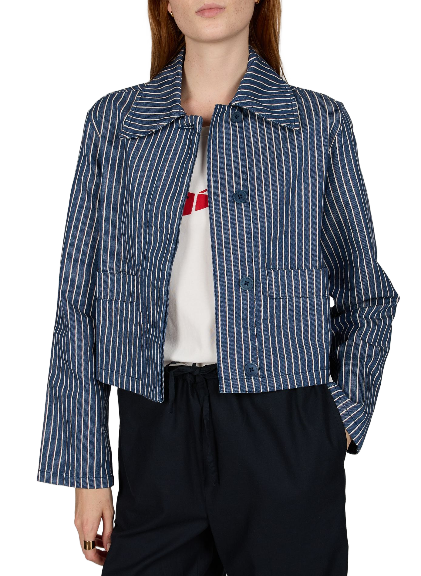 Veste courte rayée Astrid en coton THINKING MU Beige