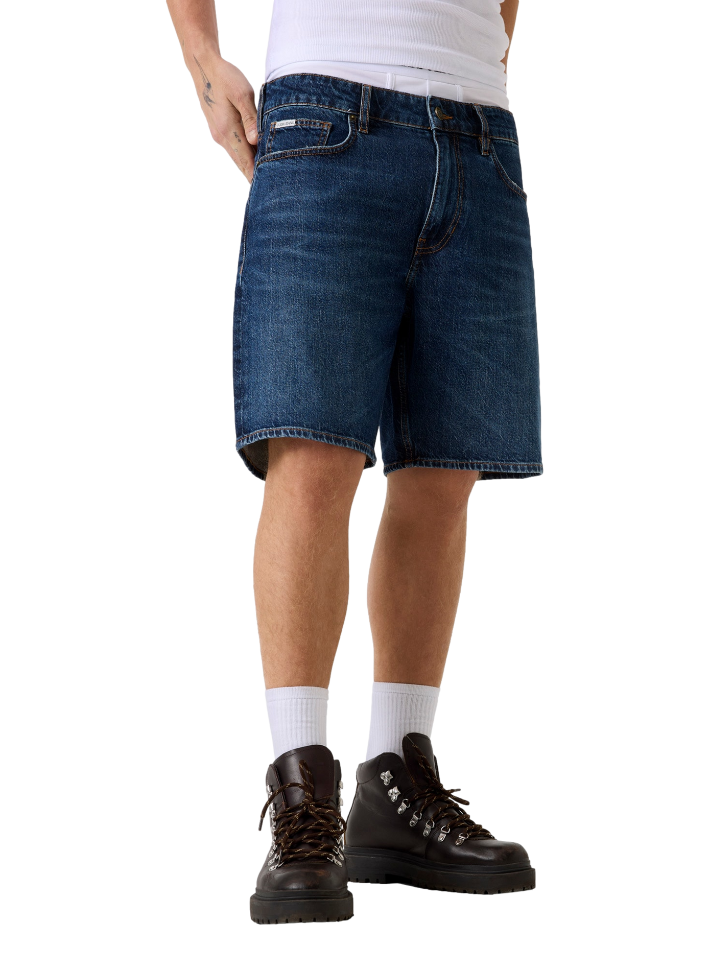 Denim cotton blend shorts GUESS Blue