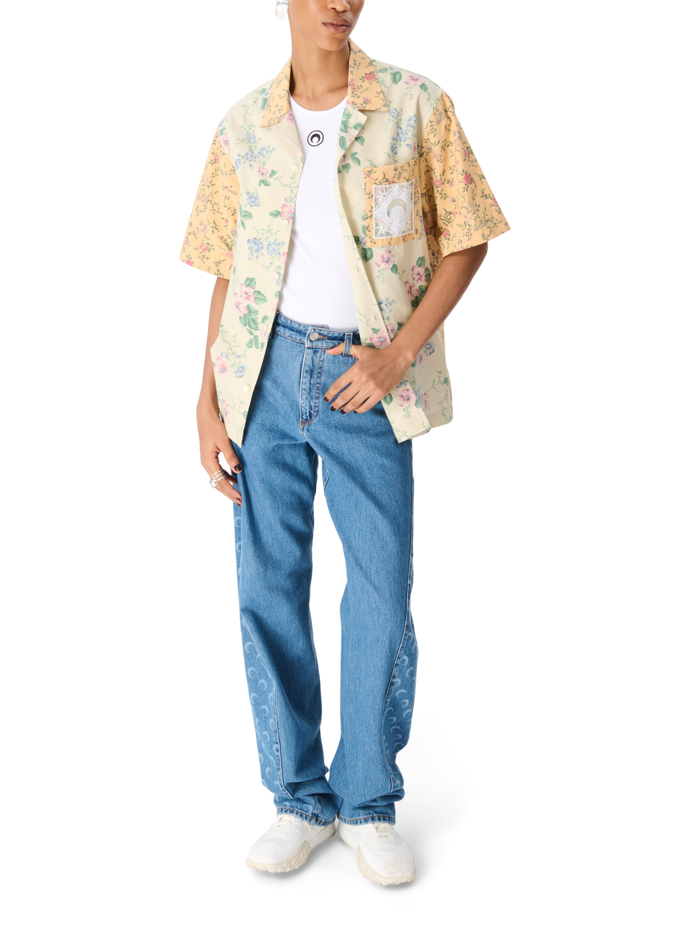 Moon laser denim curved jeans MARINE SERRE Blue