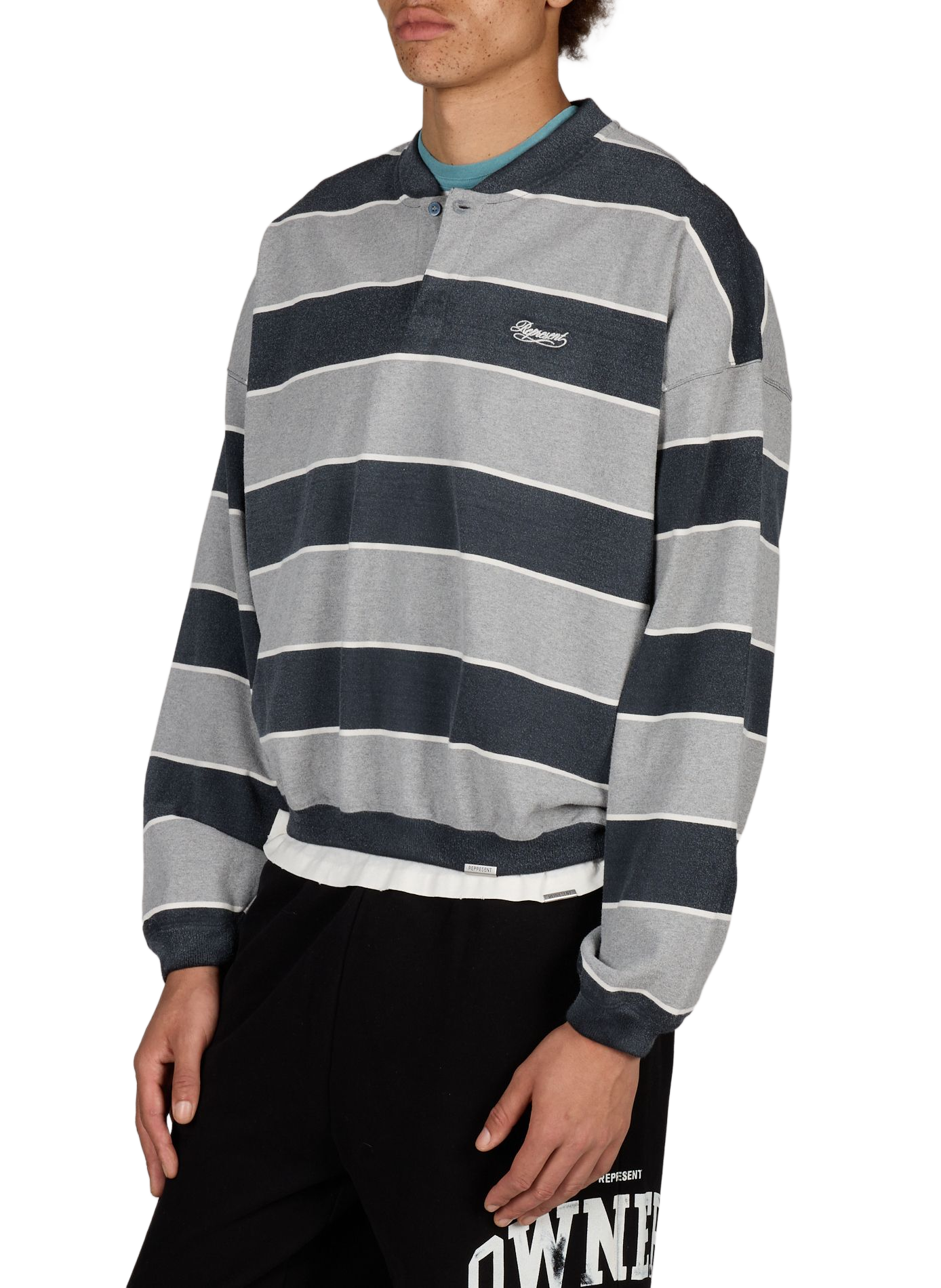 Round neck striped buttoned sweatshirt REPRESENT Black