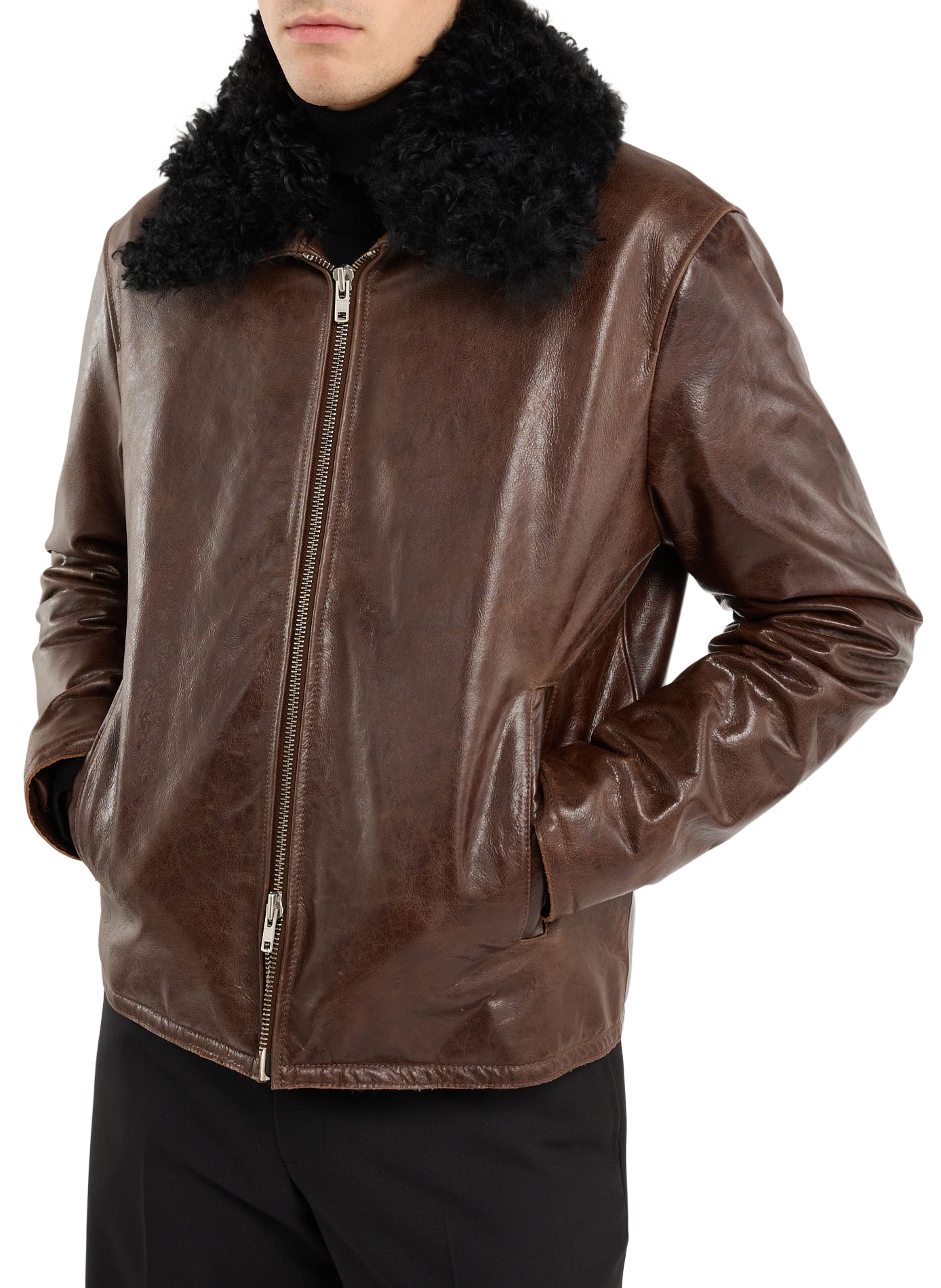 Izzy leather jacket with fur collar SAISON 1865 Brown