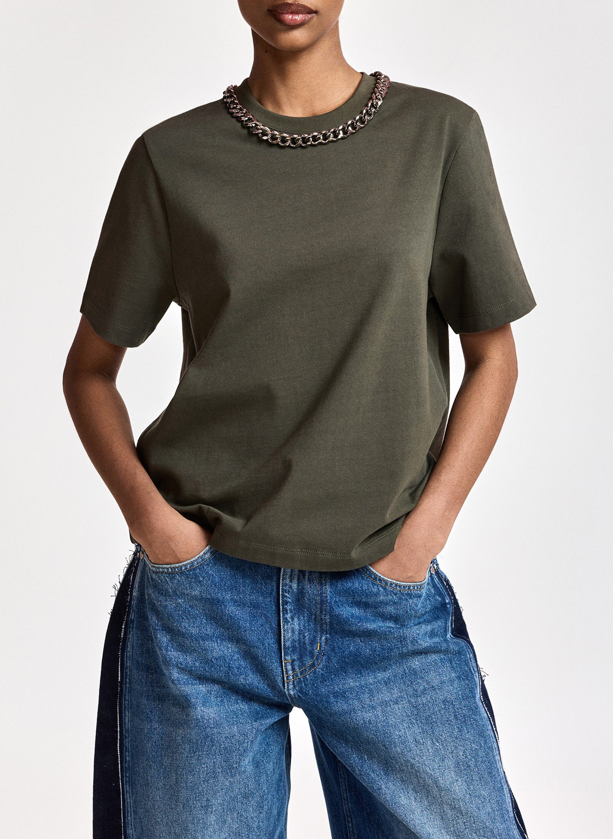 T-shirt ample avec collier en chaîne en coton bio klaim ESSENTIEL ANTWERP Vert