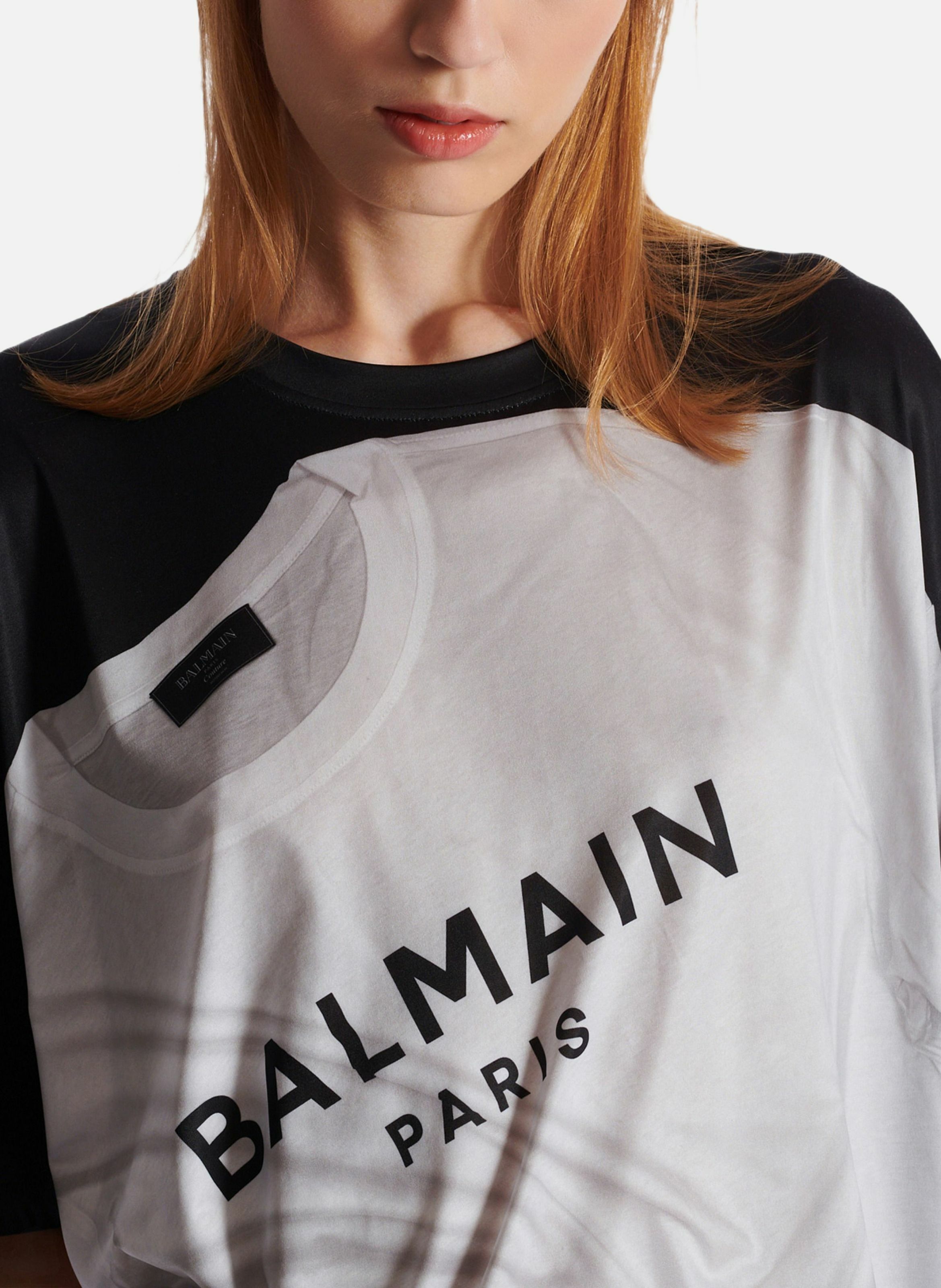 T-shirt fluide imprimé trompe-l'œil BALMAIN Noir