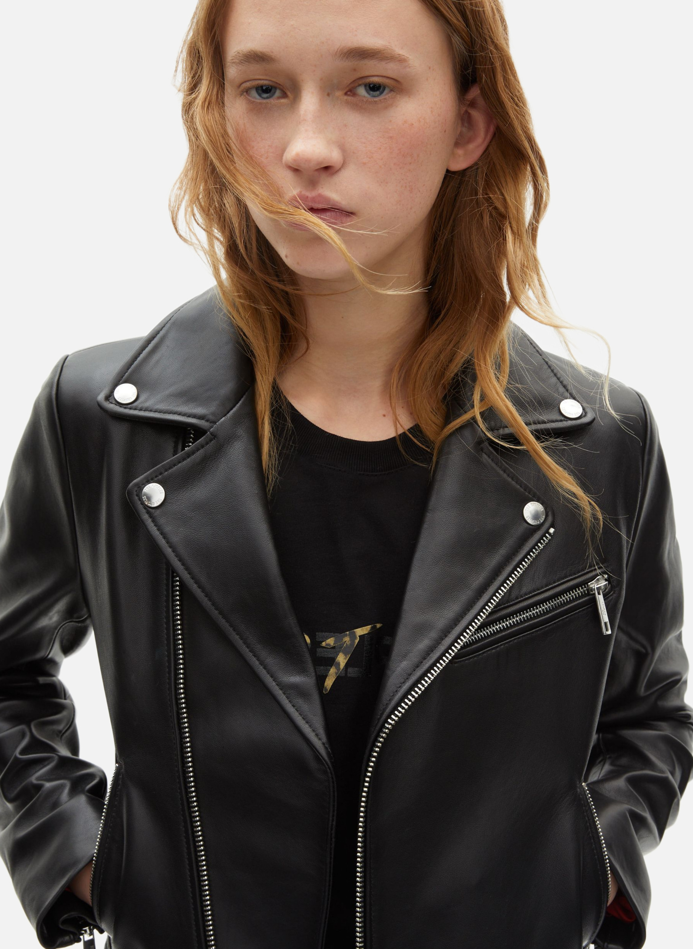 Blouson motard en cuir THE KOOPLES Noir