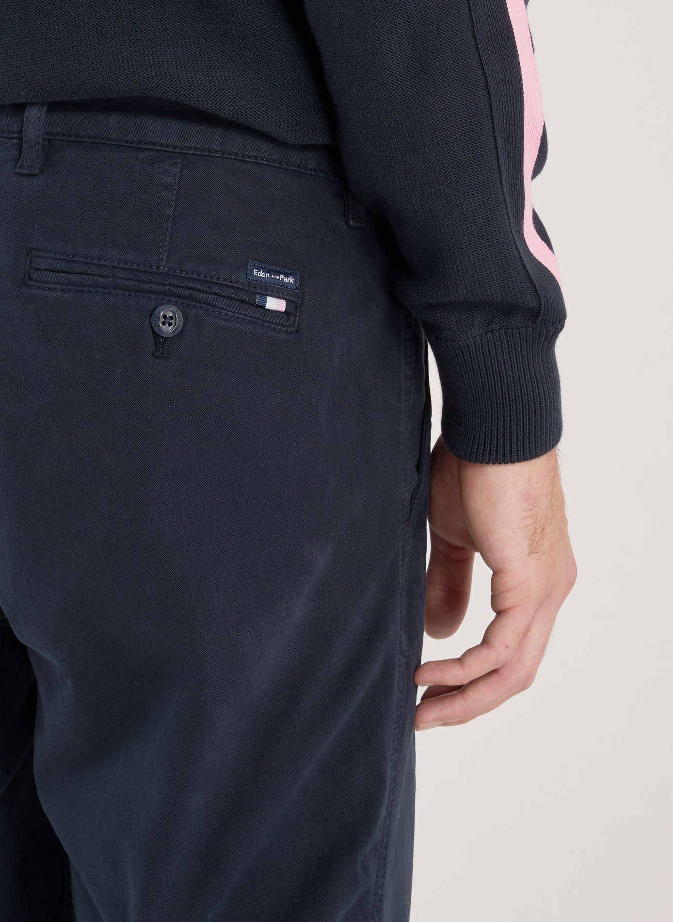 Straight Solid Color Cotton Blend Pants EDEN PARK Blue