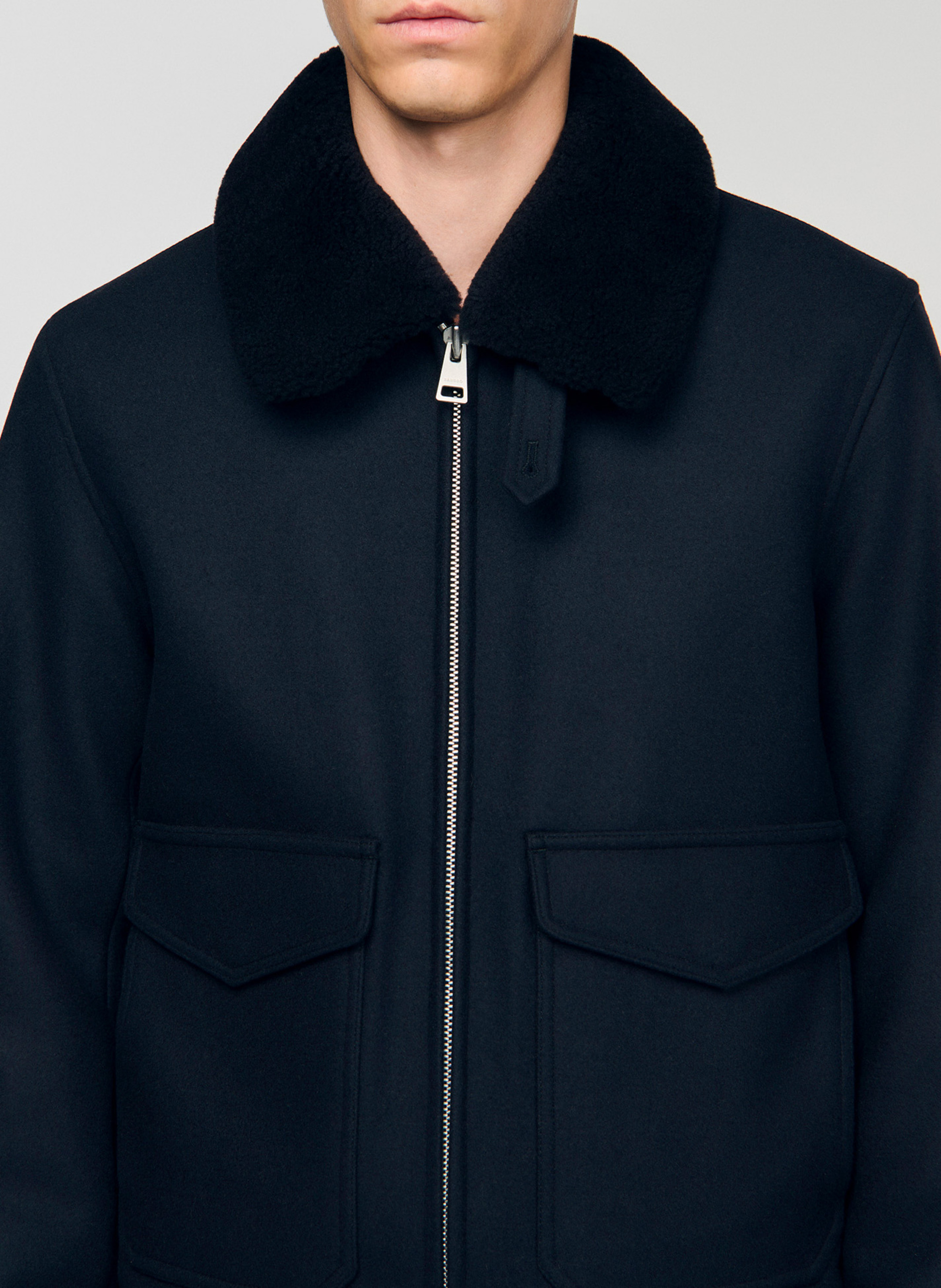 Blouson col mouton SANDRO Bleu