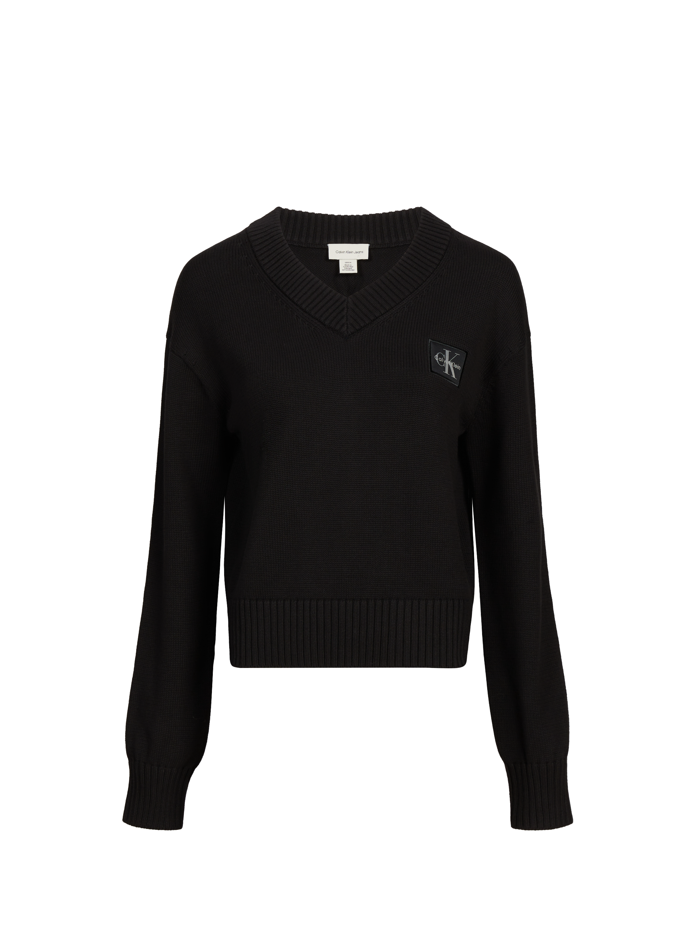CALVIN KLEIN Pull col V en coton Noir