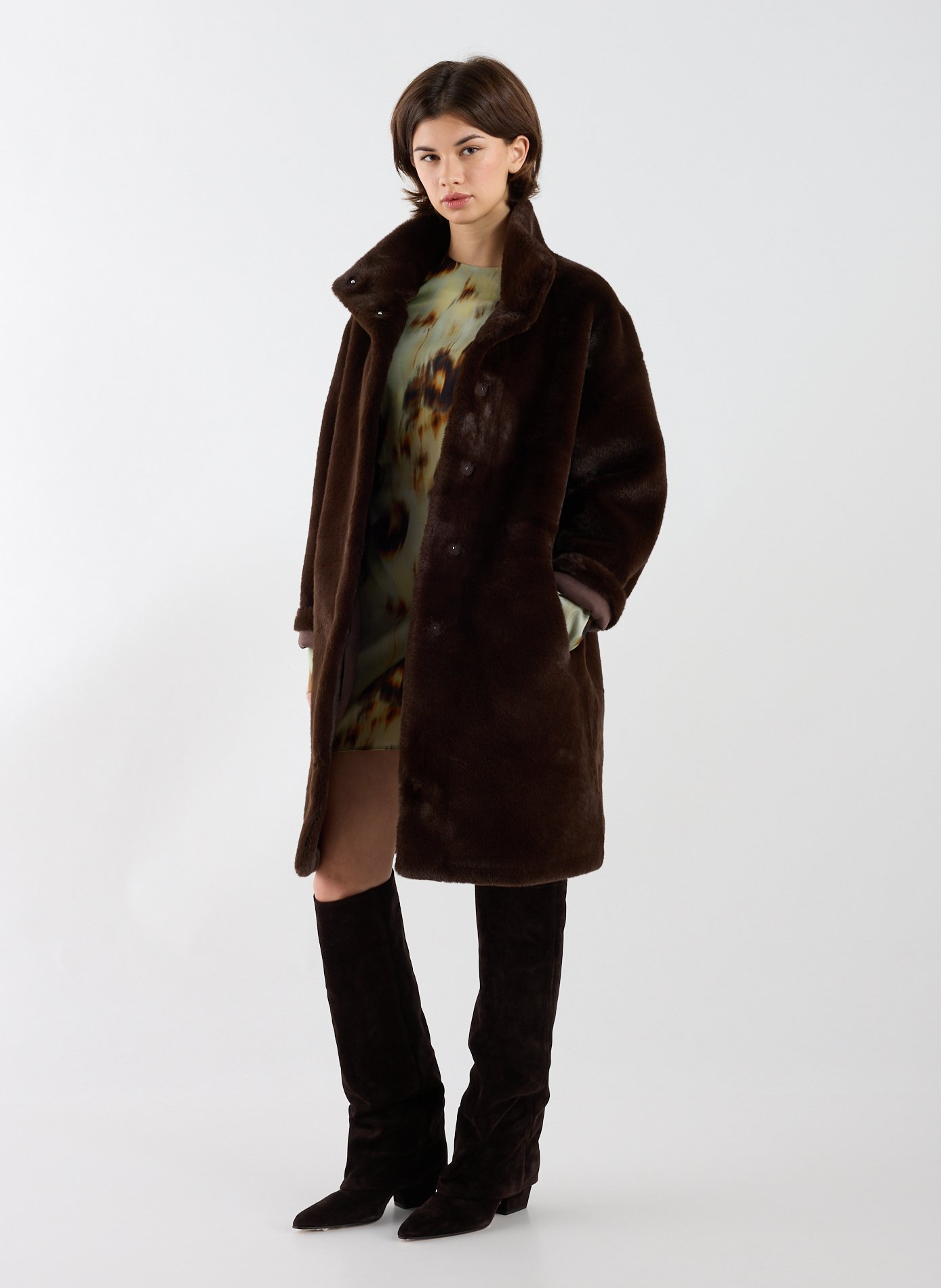 Leopard coat with high neck APPARIS Brown