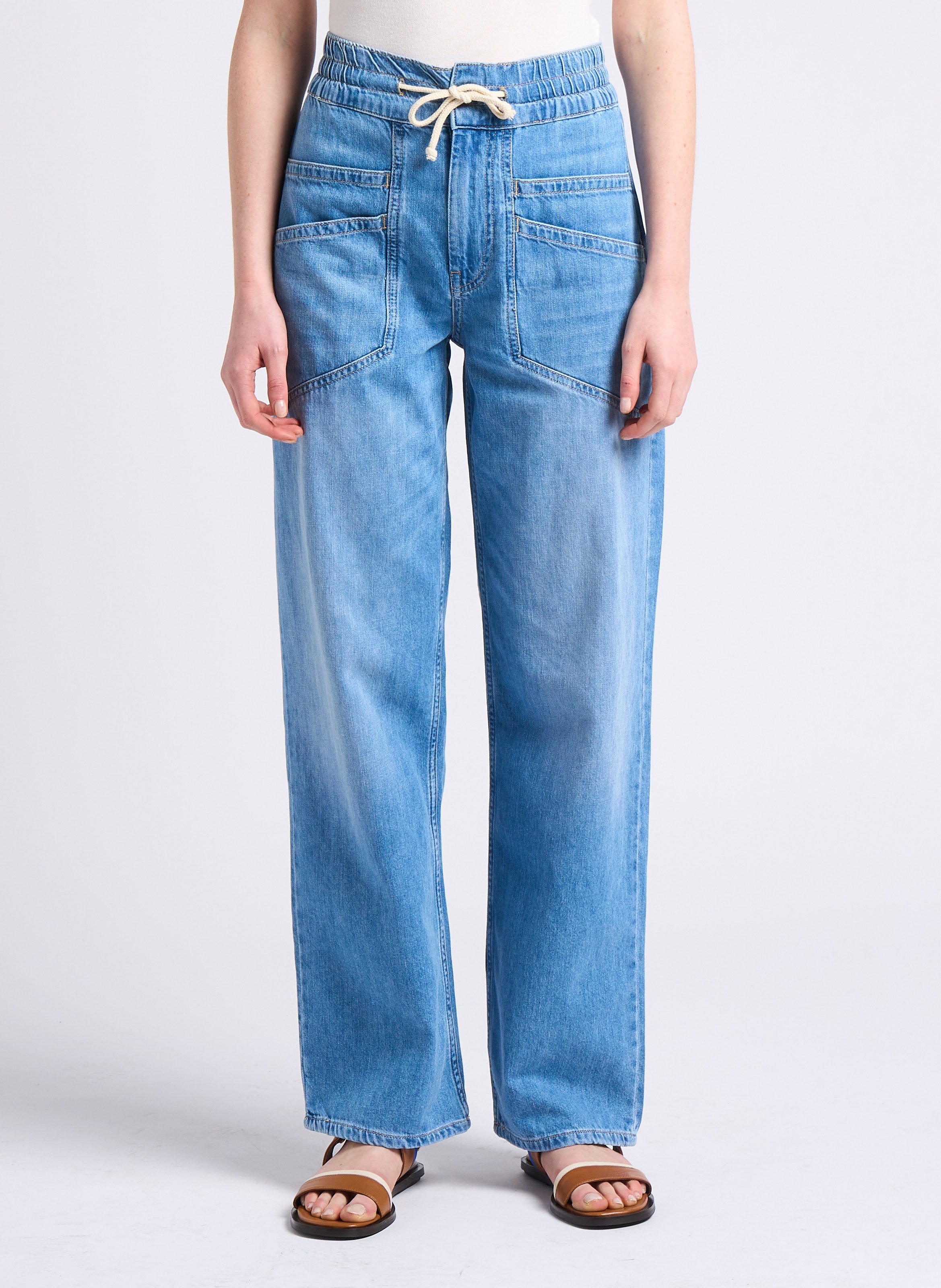 Pantalon large taille haute en coton mima BA&SH Bleu