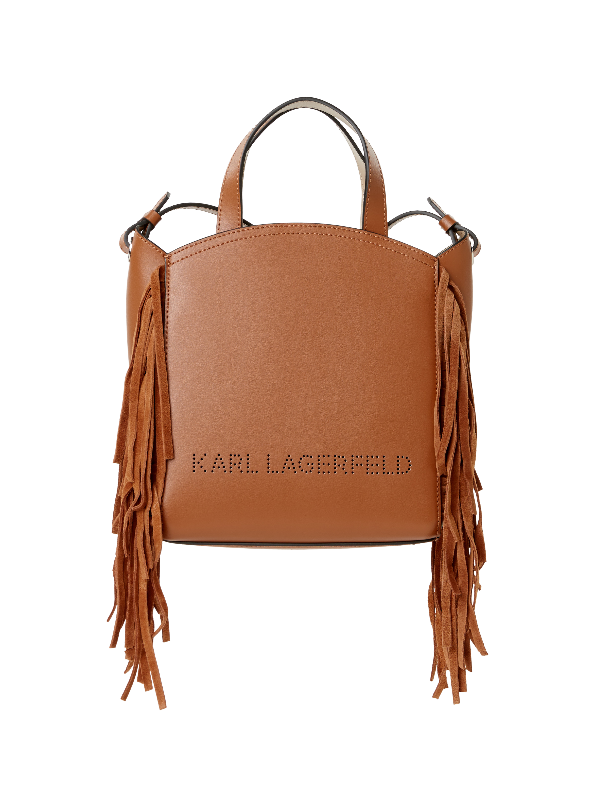 KARL LAGERFELD Leather fringe shoulder bag Brown