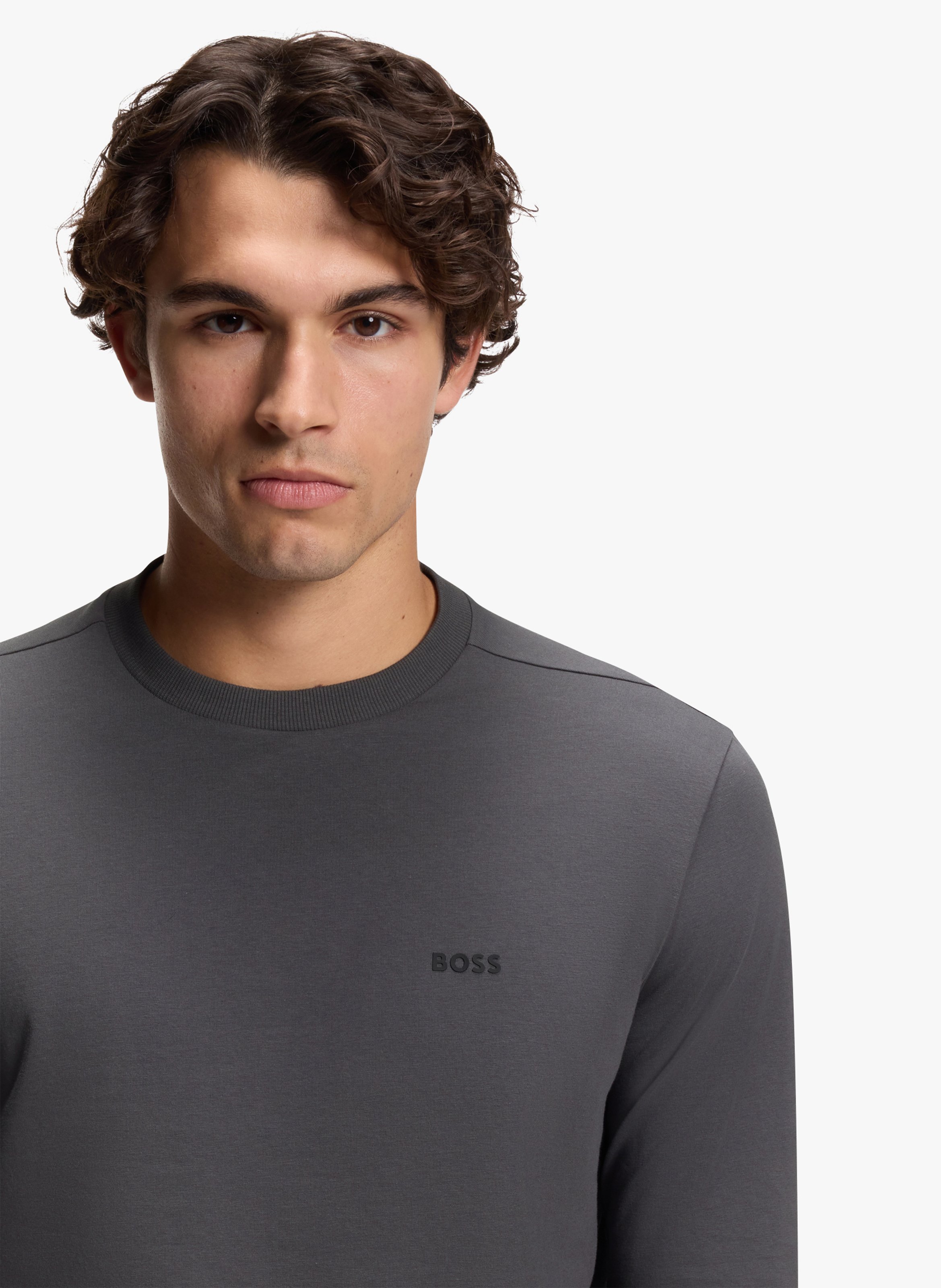 Tee-shirt droit col rond sérigraphié BOSS Argent