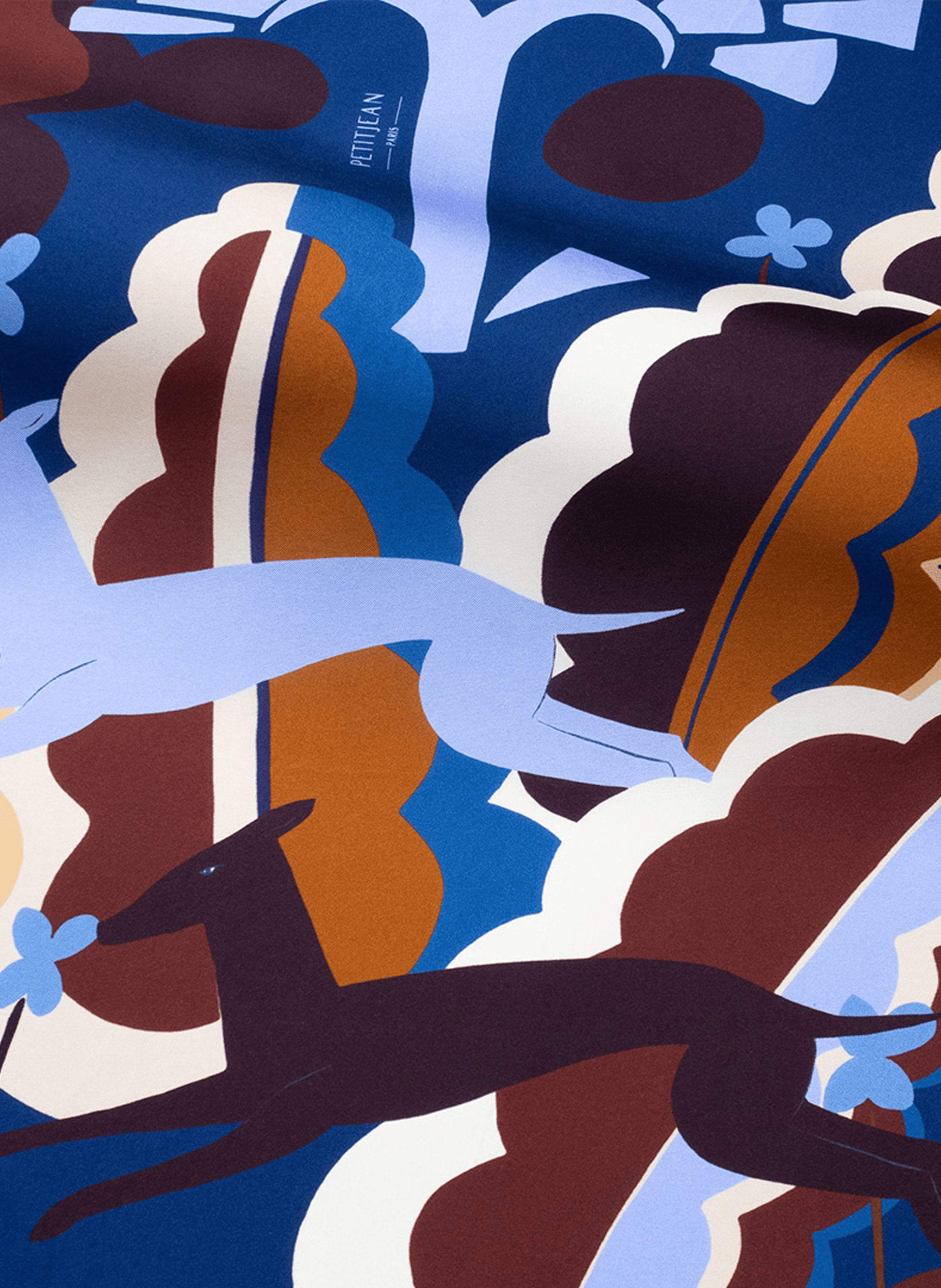 Lévriers Nuit - Carré 45 imprimé en soie PETITJEAN PARIS Multicolore