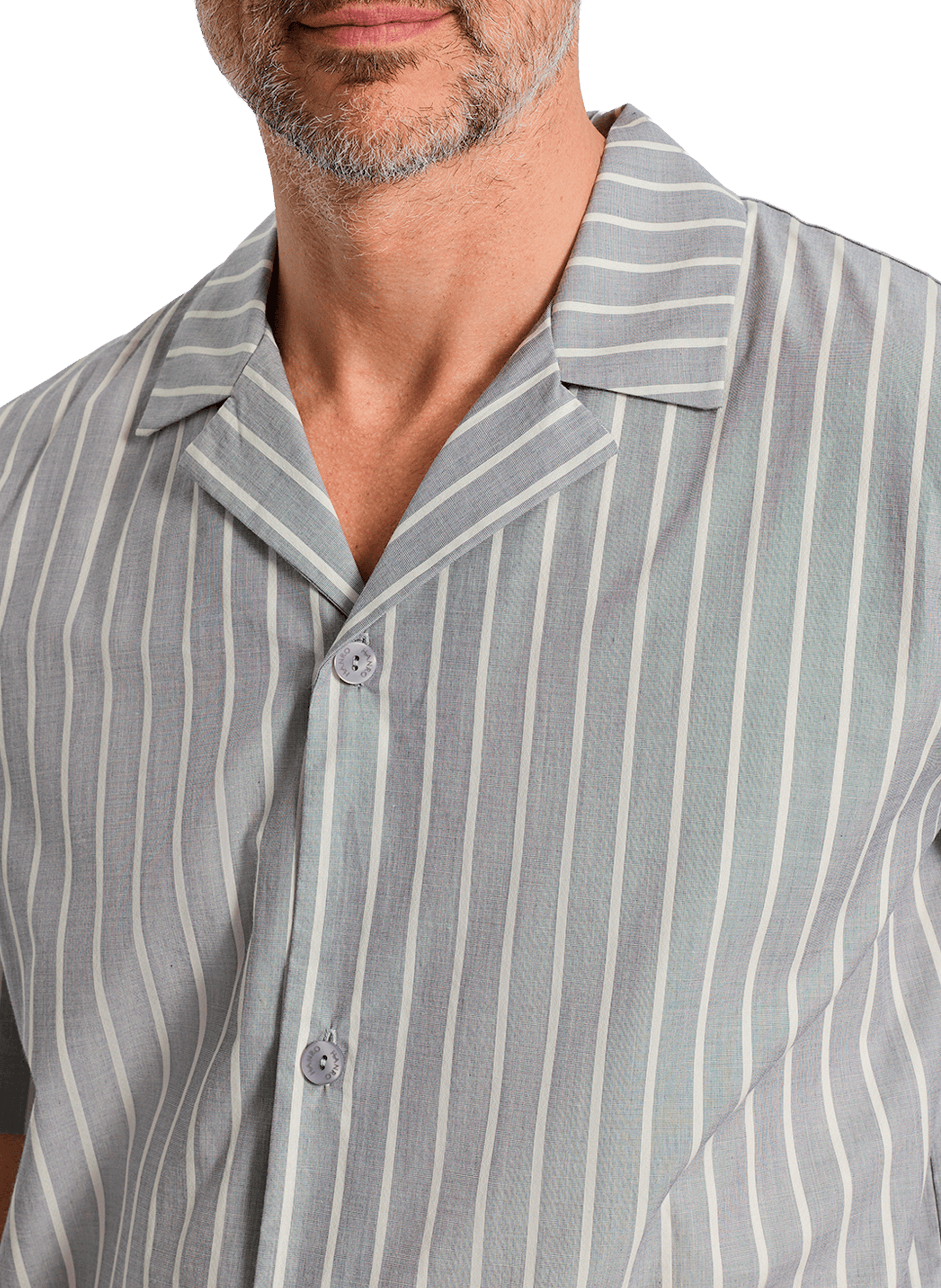 Chemise de pyjama manches courtes à rayures en coton HANRO Gris