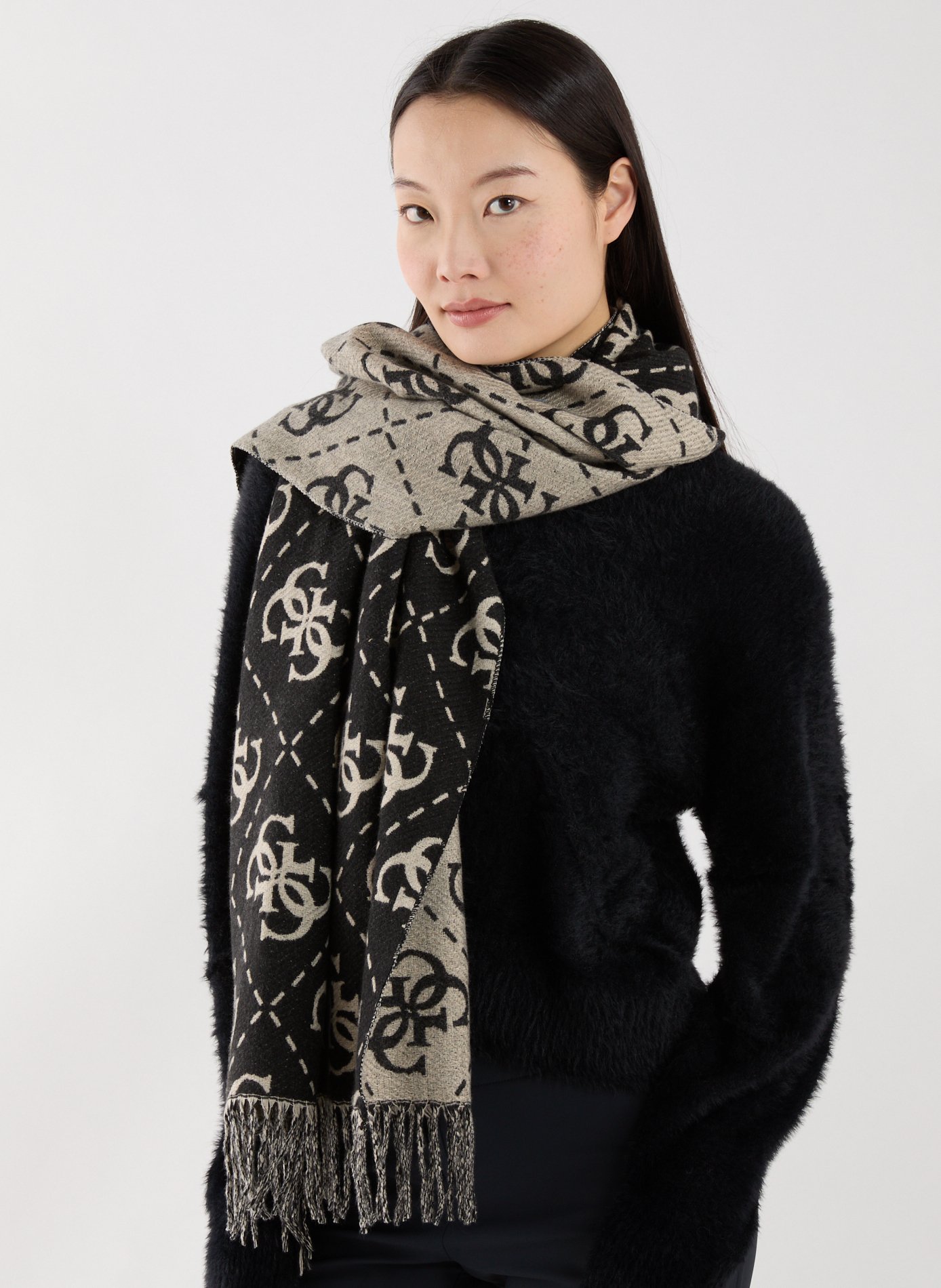 Echarpe à franges GUESS Noir