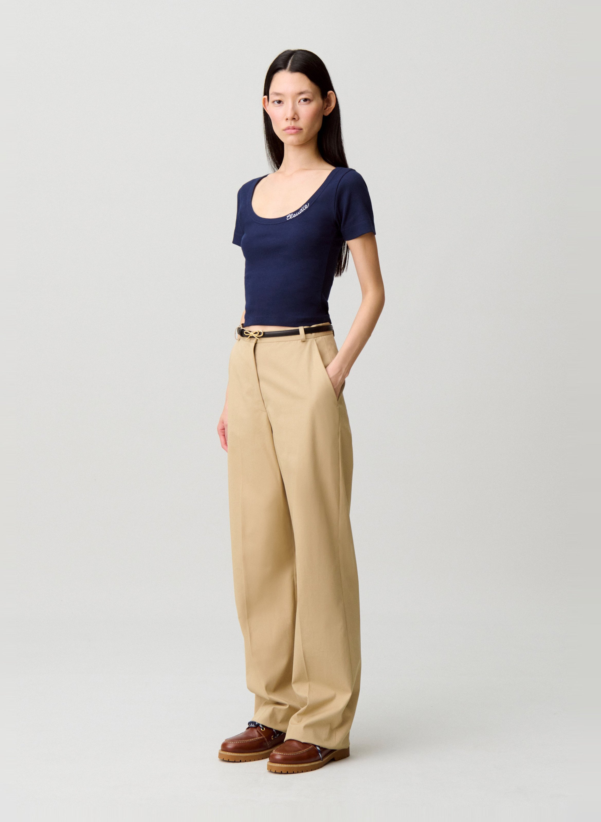 Tee-shirt court col rond ajusté CLAUDIE PIERLOT Bleu