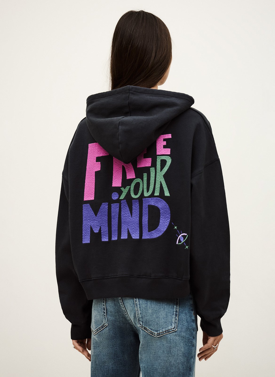 Sweat à capuche brodé en coton bio oasis BA&SH Noir