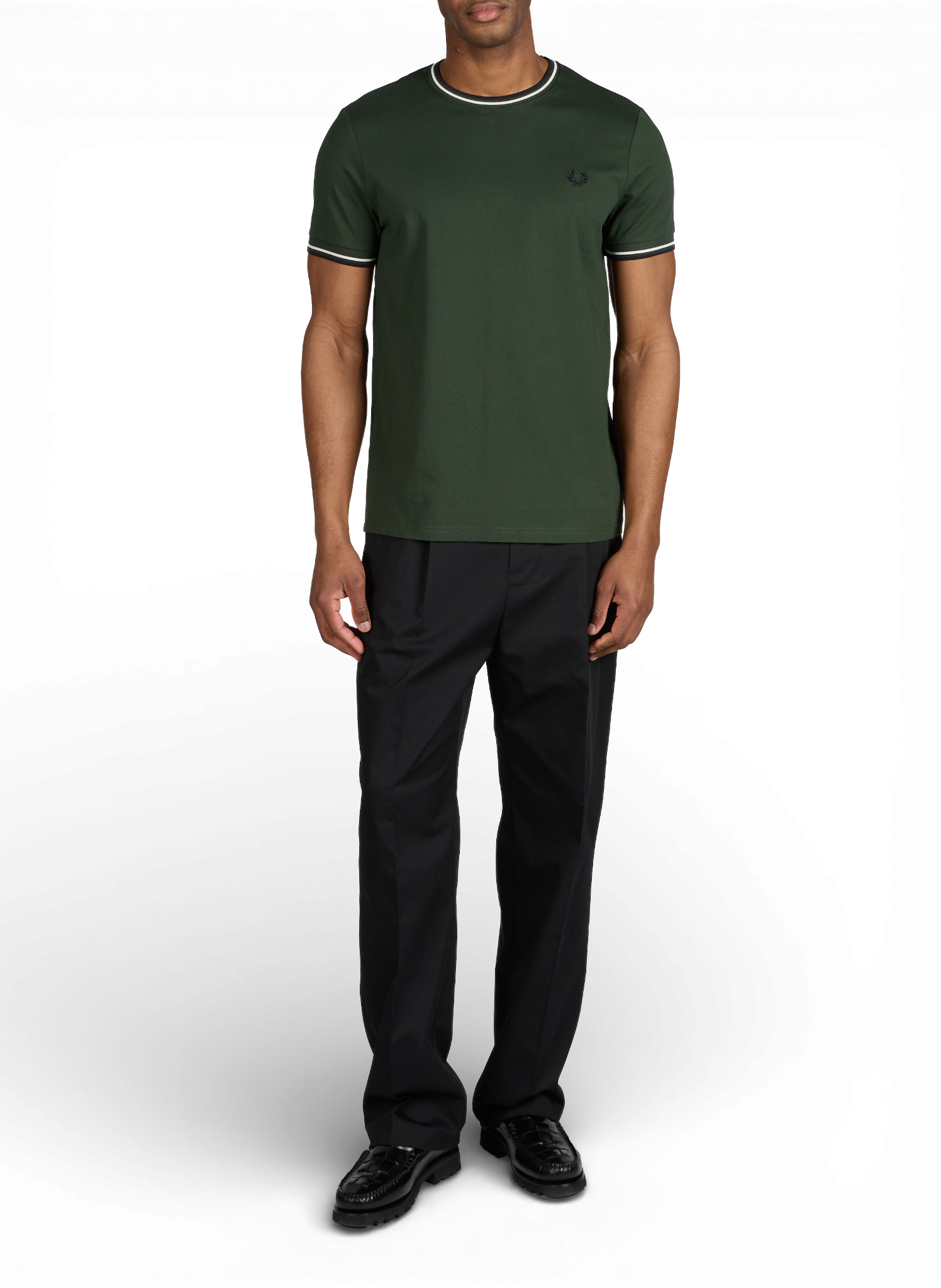 T-shirt uni à col rond en coton FRED PERRY Vert