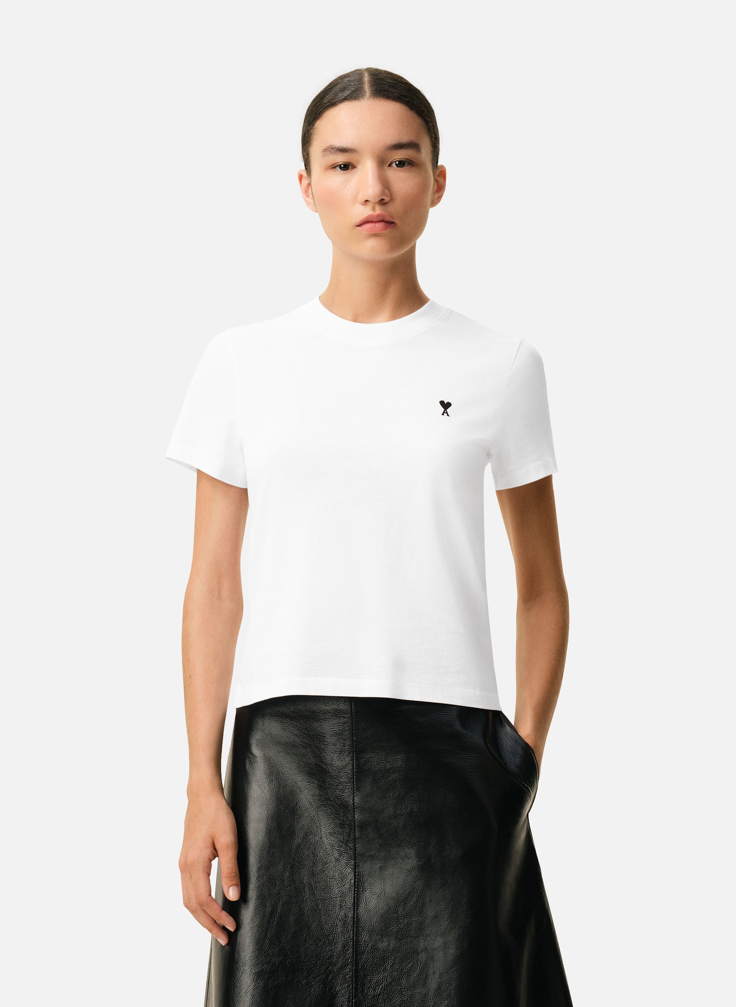 T-shirt Ami De Coeur Croppé En Coton AMI PARIS Blanc